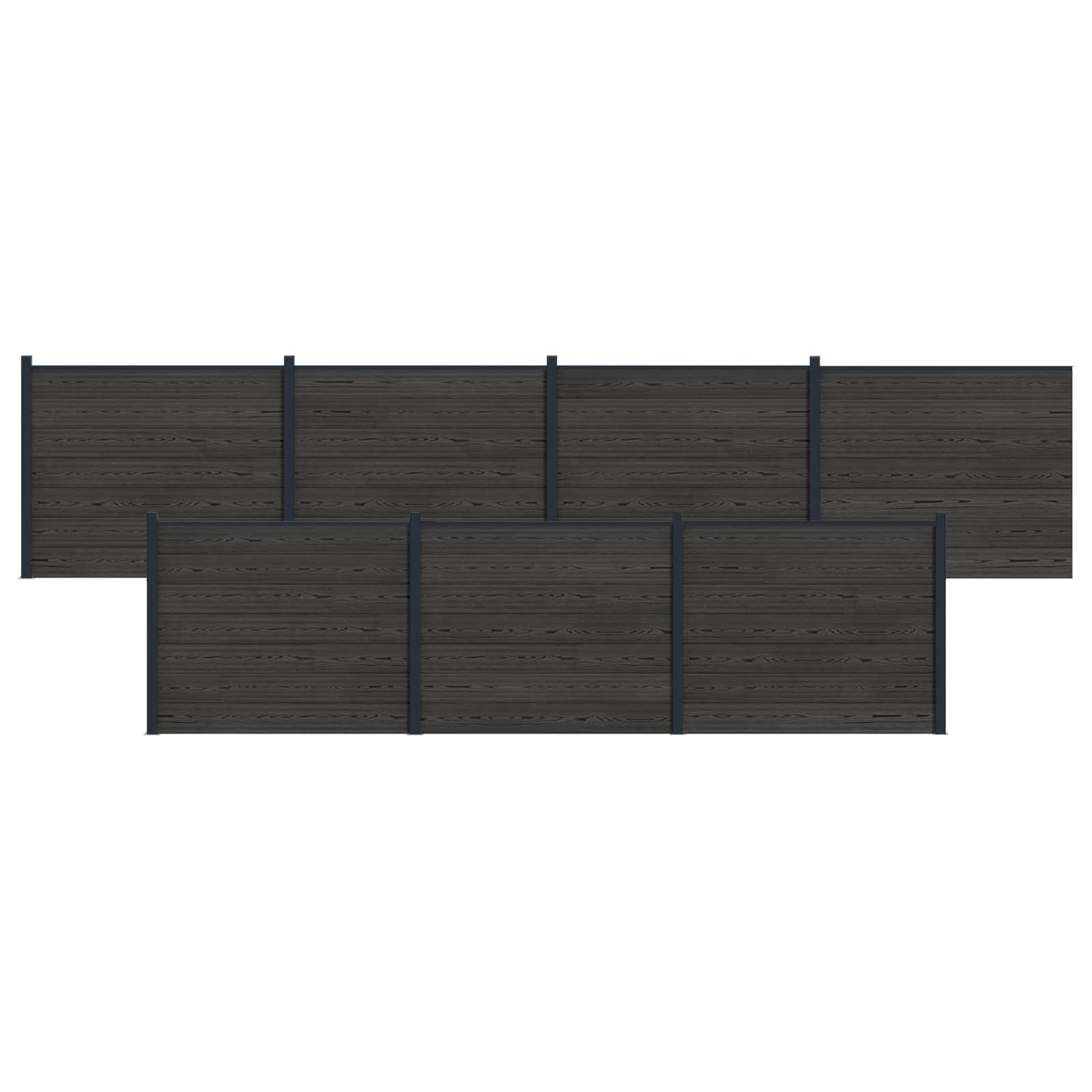 Pannello di Recinzione 7 pezzi WPC e Alluminio Nero
