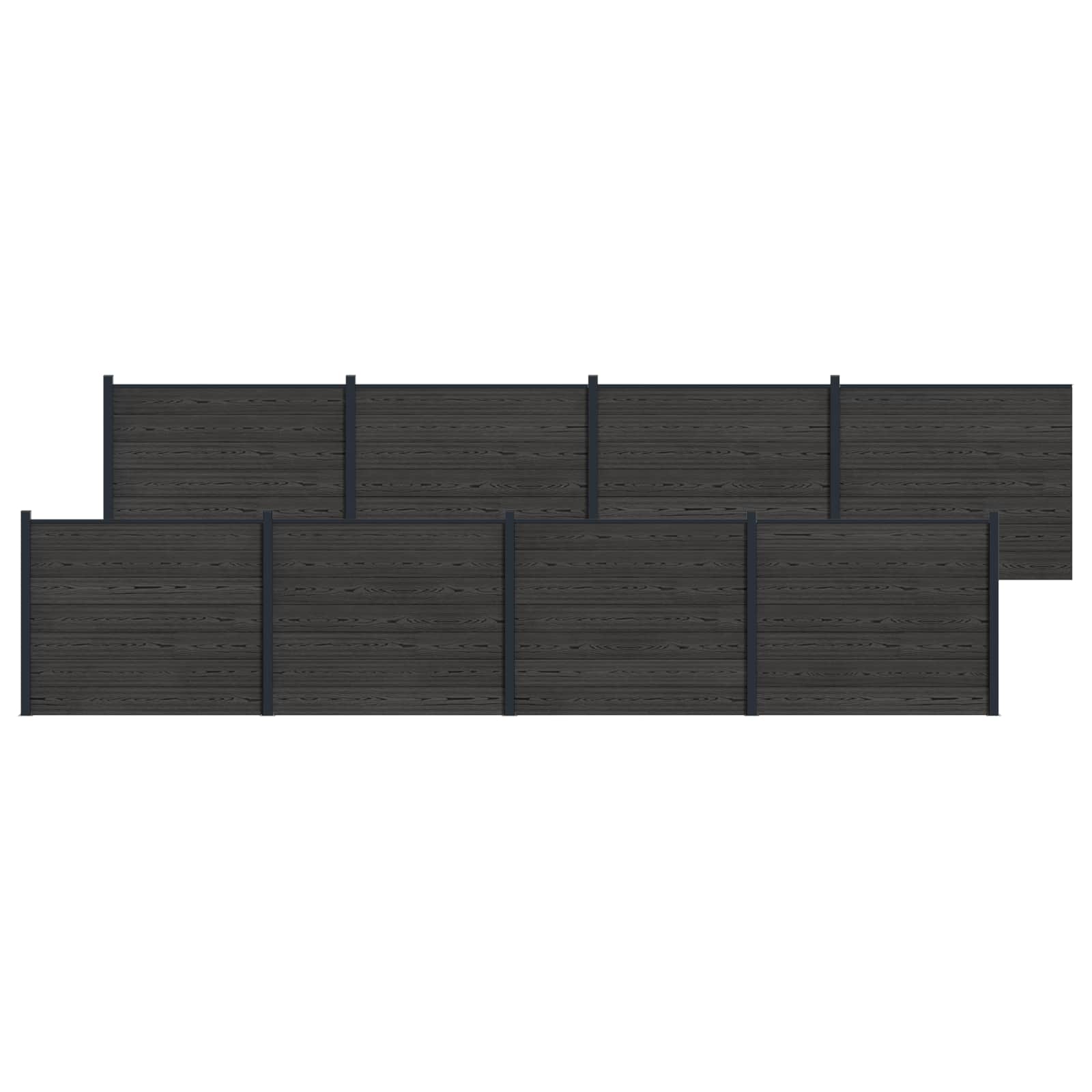 Pannello di Recinzione WPC e Alluminio Nero - 8 Pezzi
