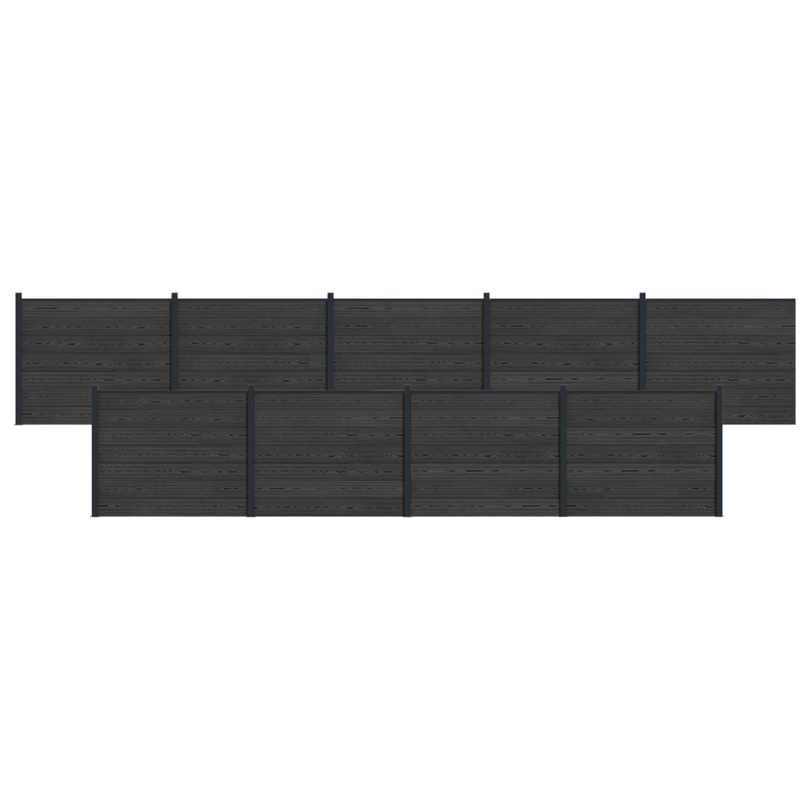Pannello di Recinzione WPC e Alluminio Nero - 9 Pezzi