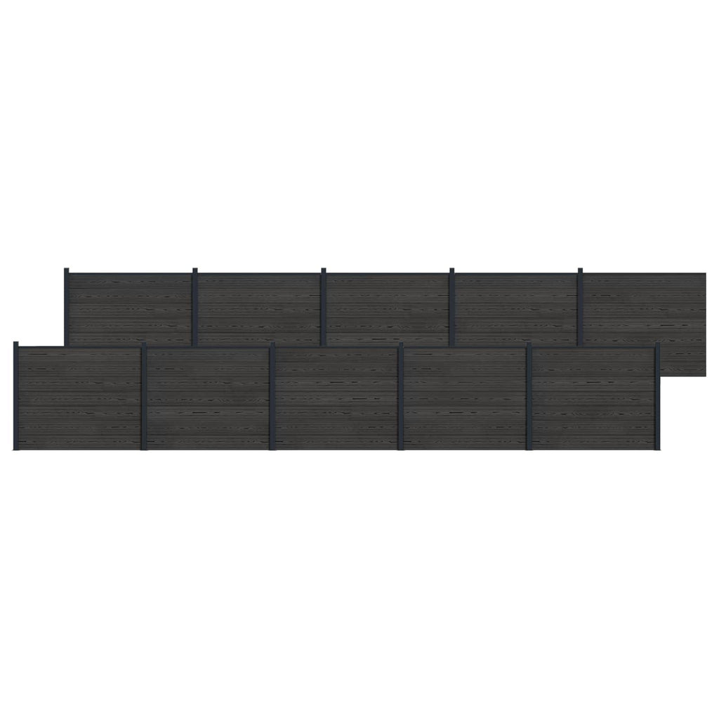 Pannello di Recinzione 10 pz WPC e Alluminio Nero 1692x146 cm