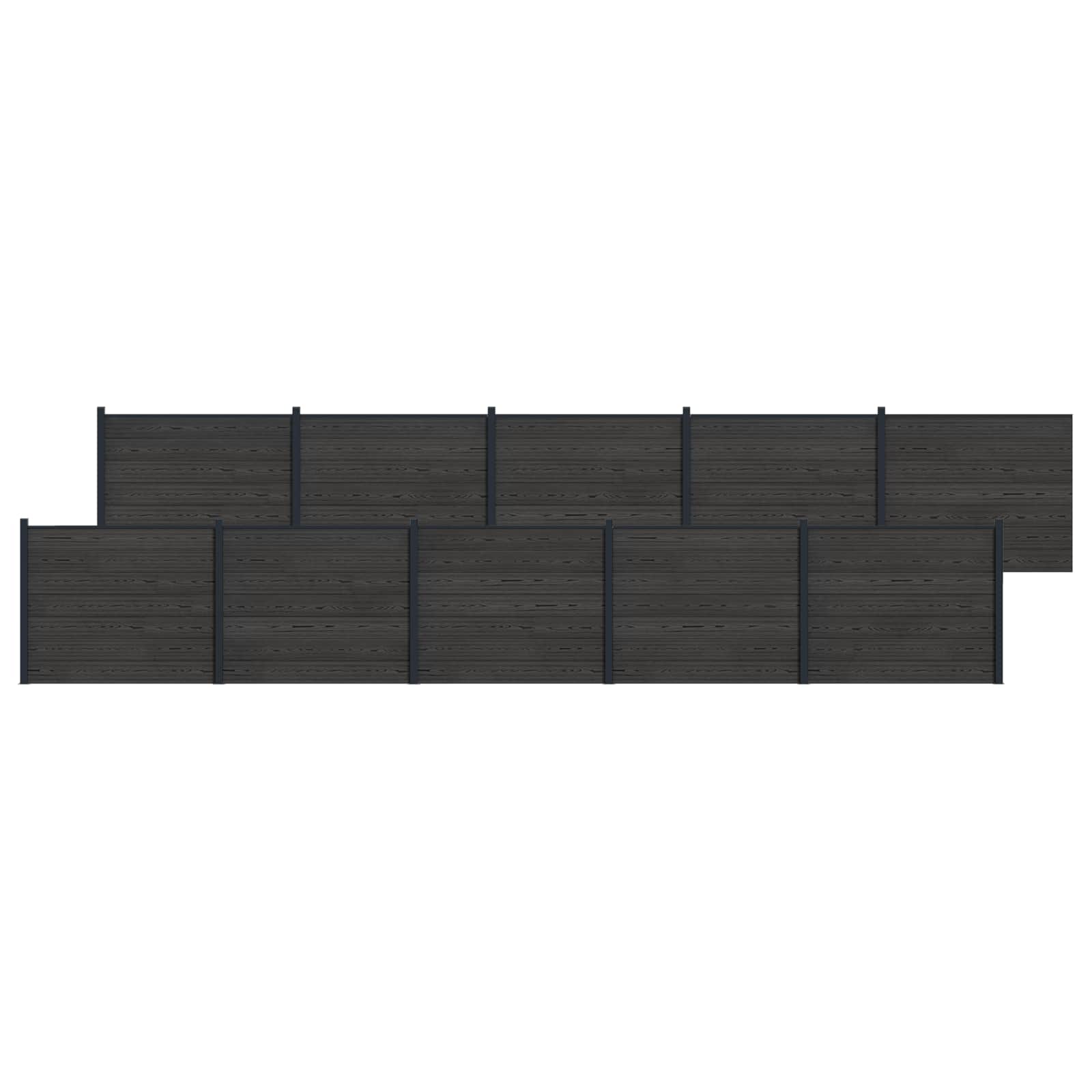 Pannello di Recinzione 10 pz WPC e Alluminio Nero 1692x146 cm