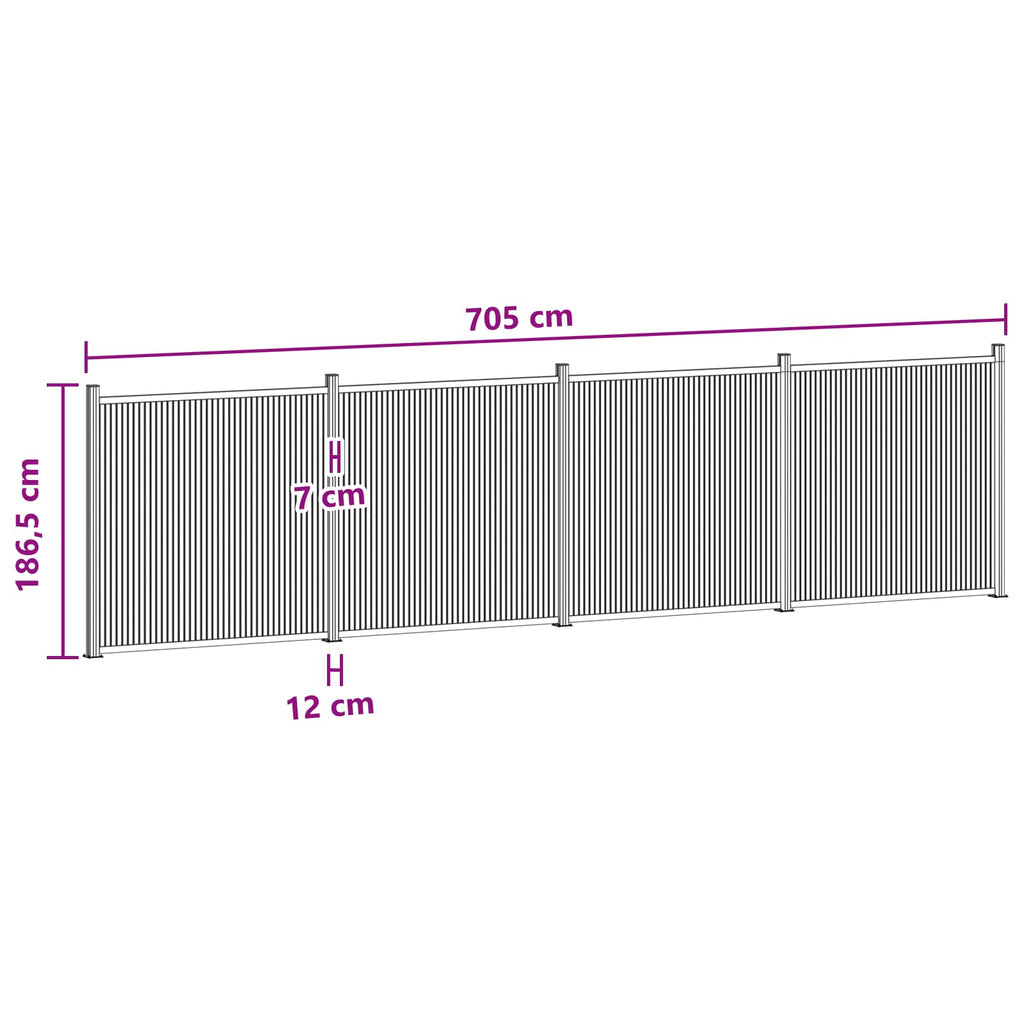 Pannello di Recinzione 4 pz WPC e Alluminio Nero 705x186,5 cm