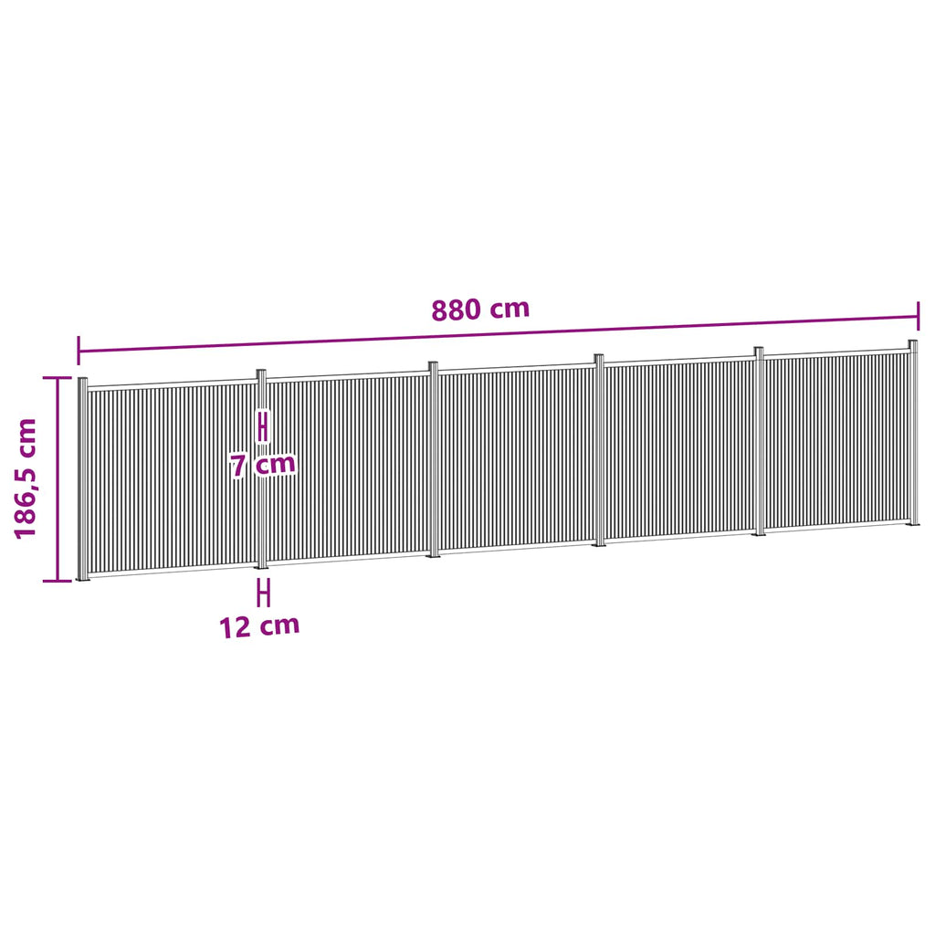 Pannello di Recinzione WPC e Alluminio Nero 880x186,5 cm - Set 5 pezzi