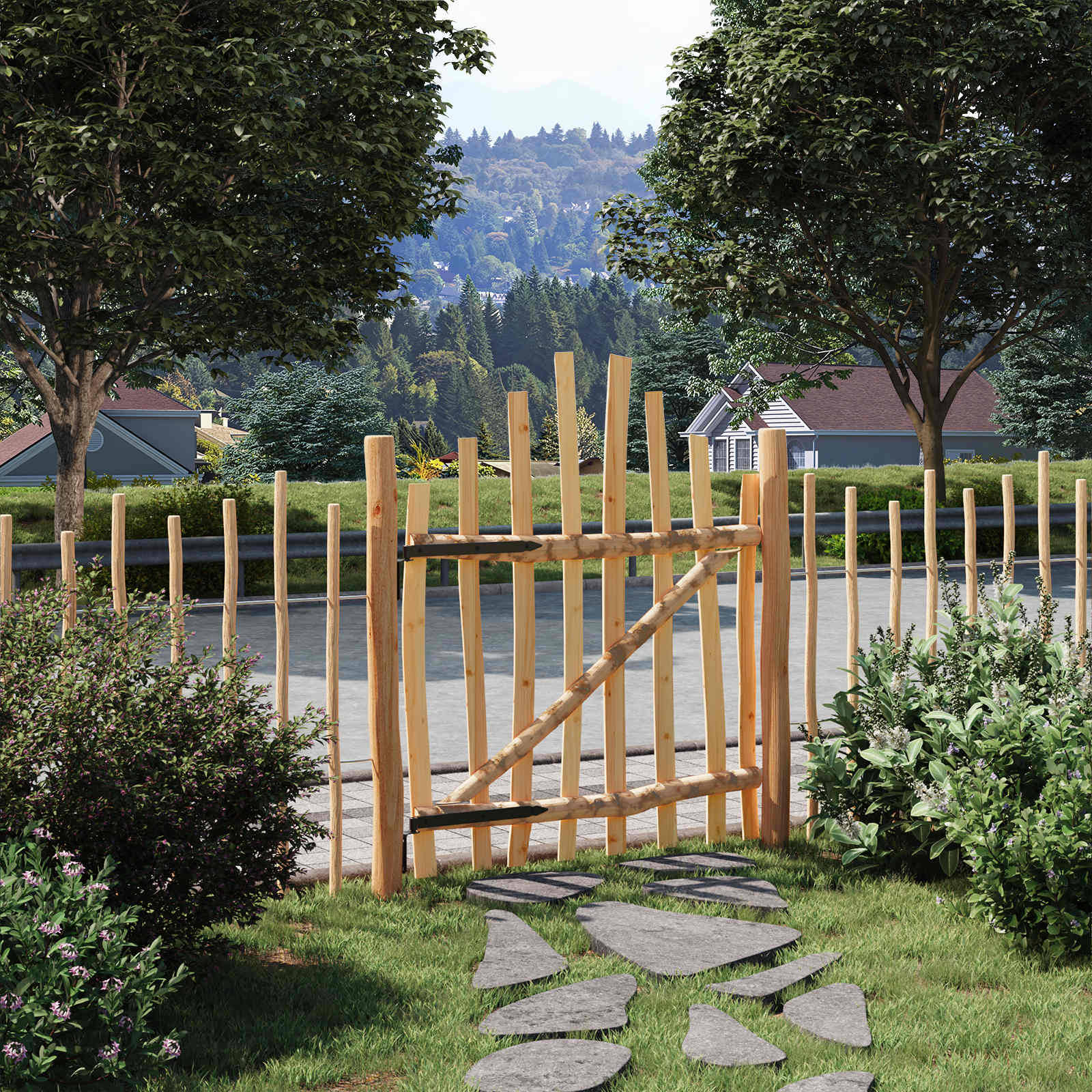 Cancello della recinzione arcuato in legno di nocciolo 100 x 120 cm