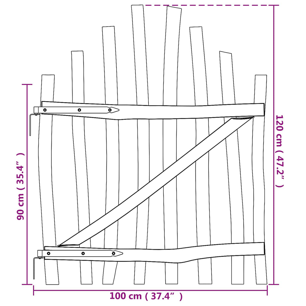 Cancello della recinzione arcuato in legno di nocciolo 100 x 120 cm