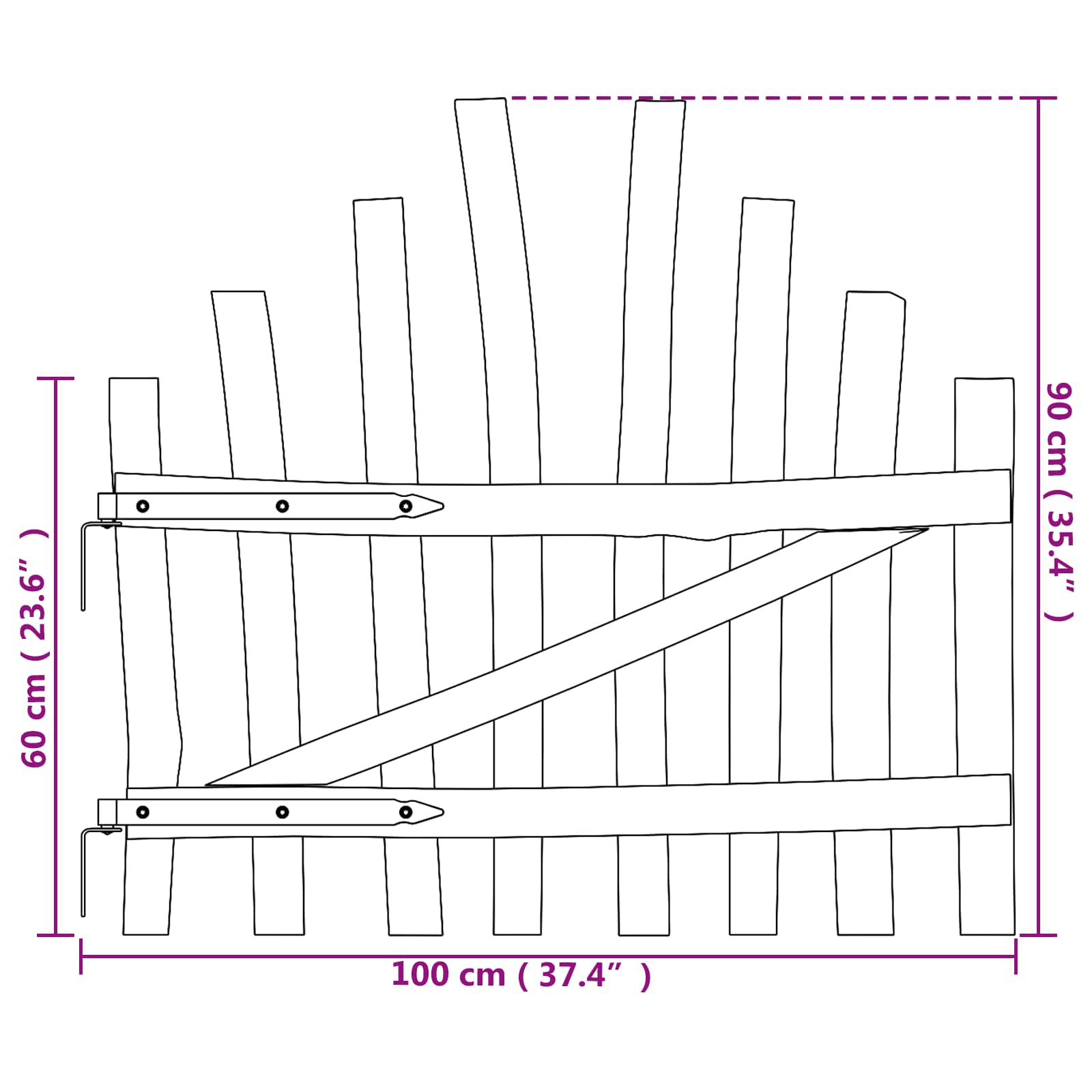 Cancello della recinzione arcuato in legno di nocciolo 100 x 90 cm
