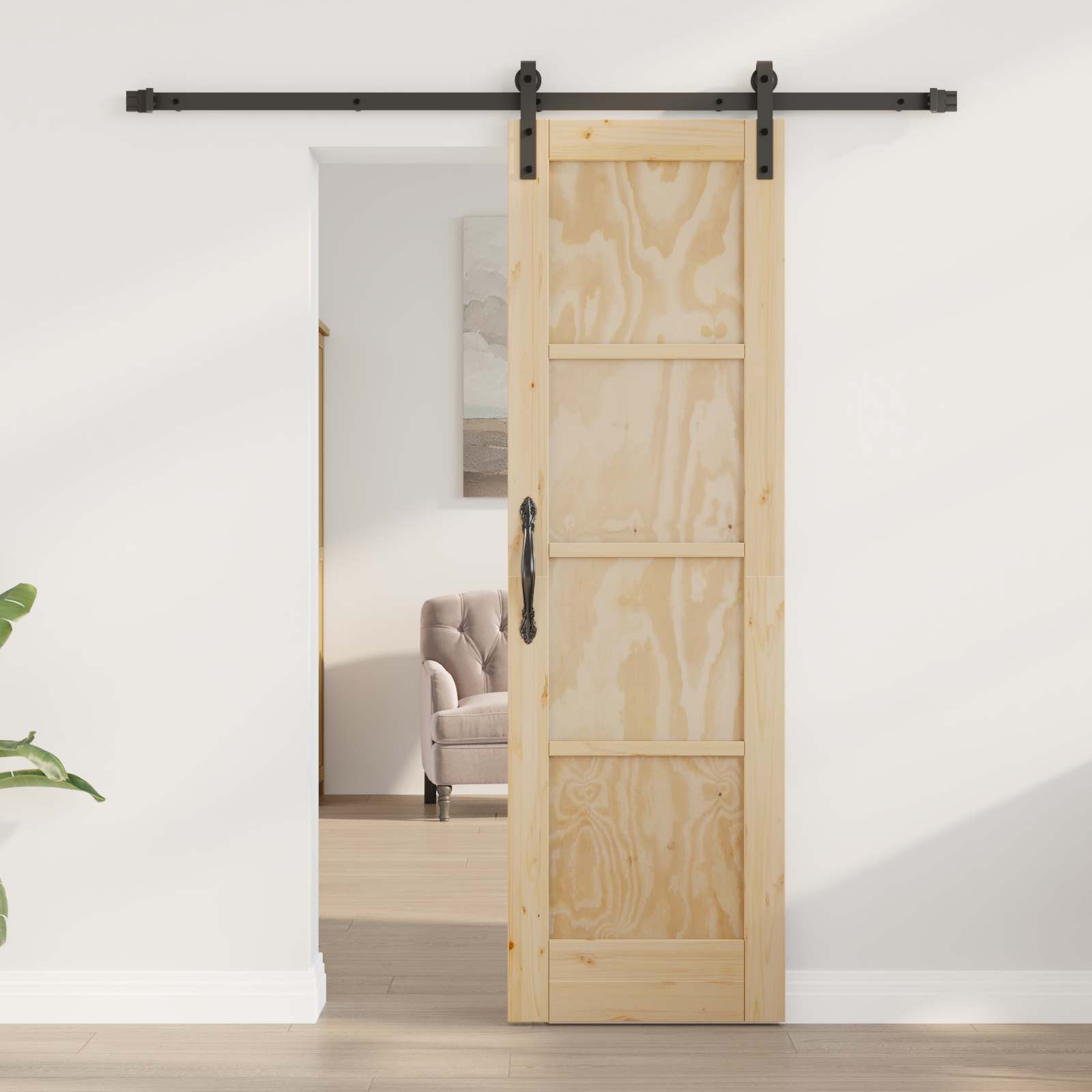 Porta scorrevole in legno di pino naturale e nero 61 x 198,5 cm