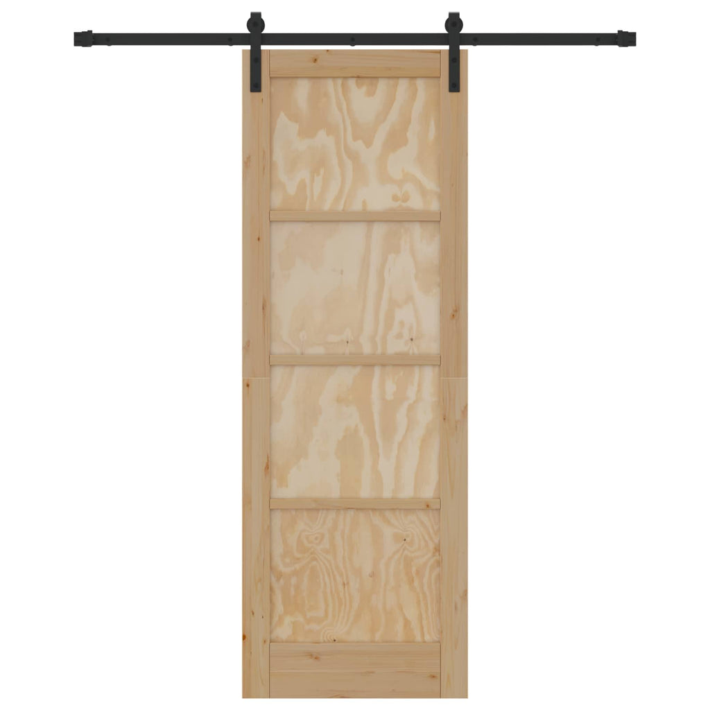 Porta scorrevole in legno di pino naturale e nero 73,5 x 211 cm
