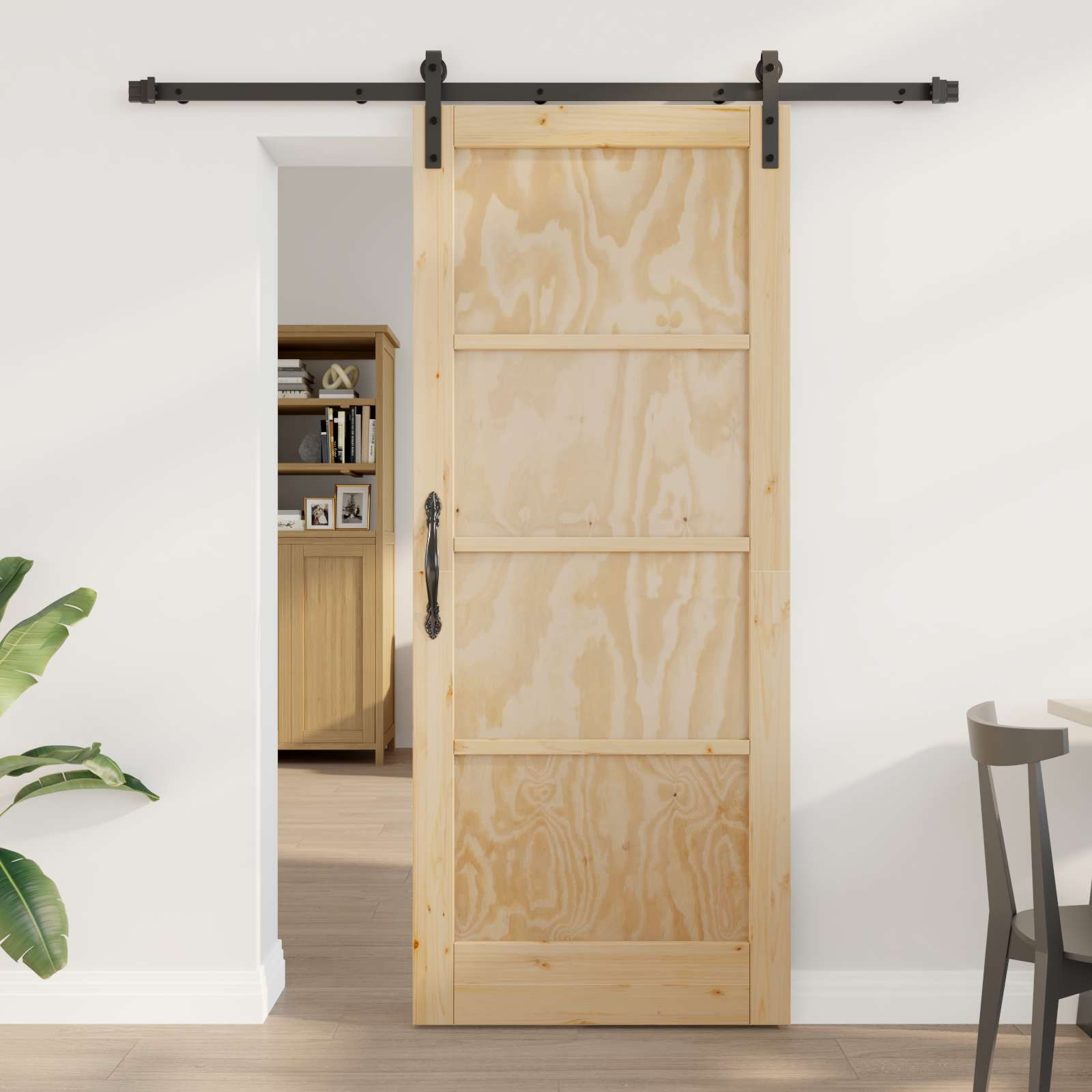 Porta scorrevole in legno di pino naturale e nero 83 x 202 cm