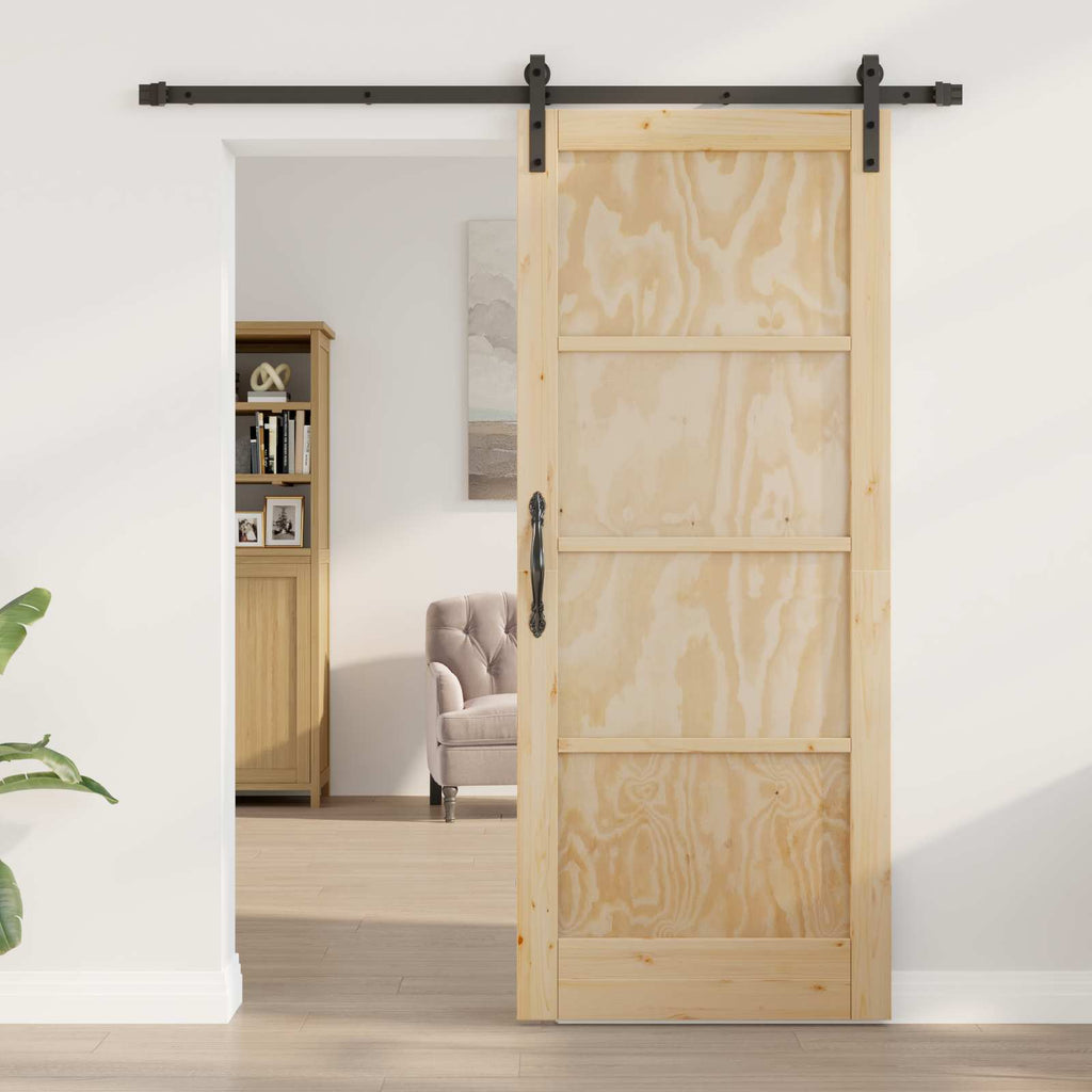 Porta scorrevole in legno di pino naturale e nero 83 x 202 cm