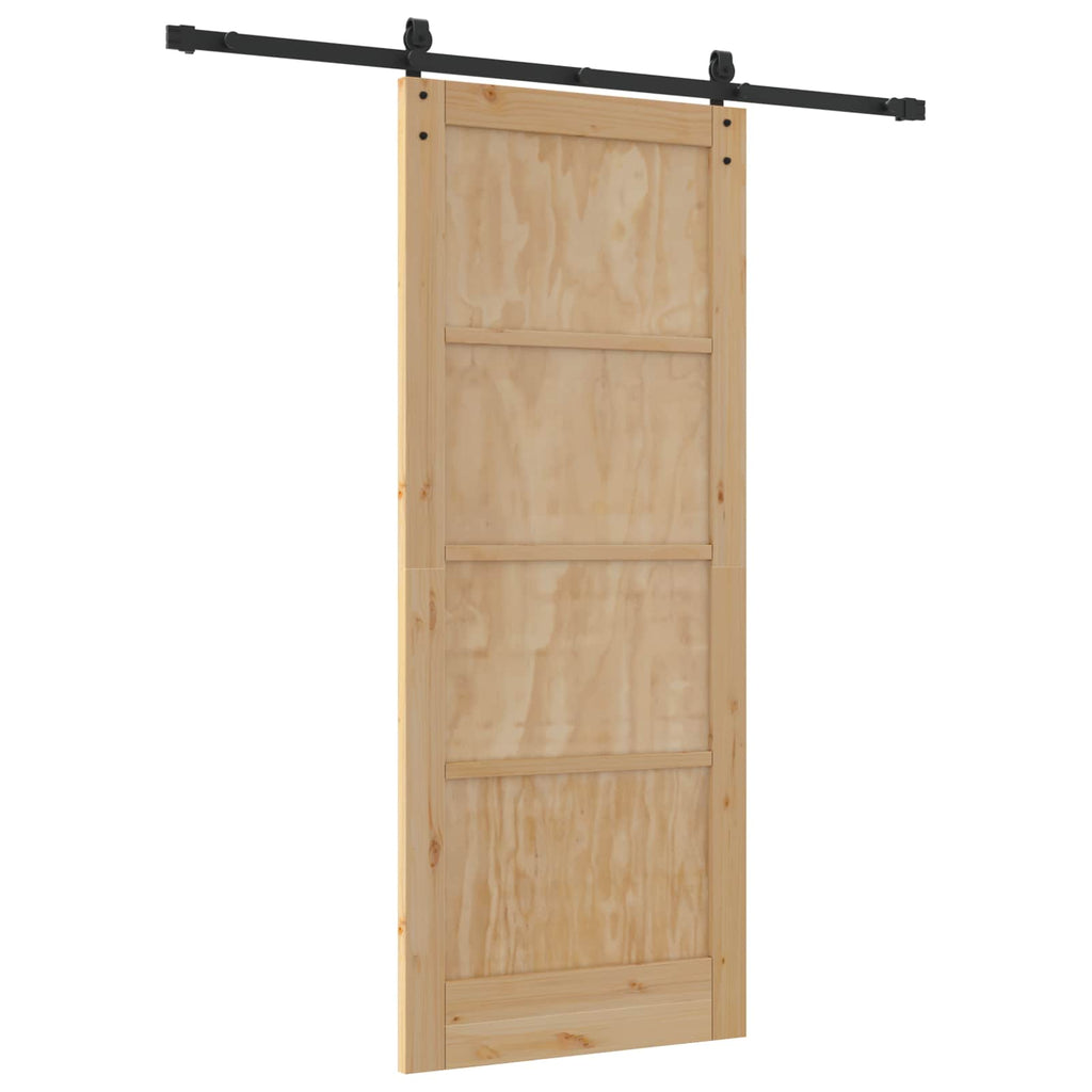 Porta scorrevole in legno di pino naturale e nero 83 x 202 cm