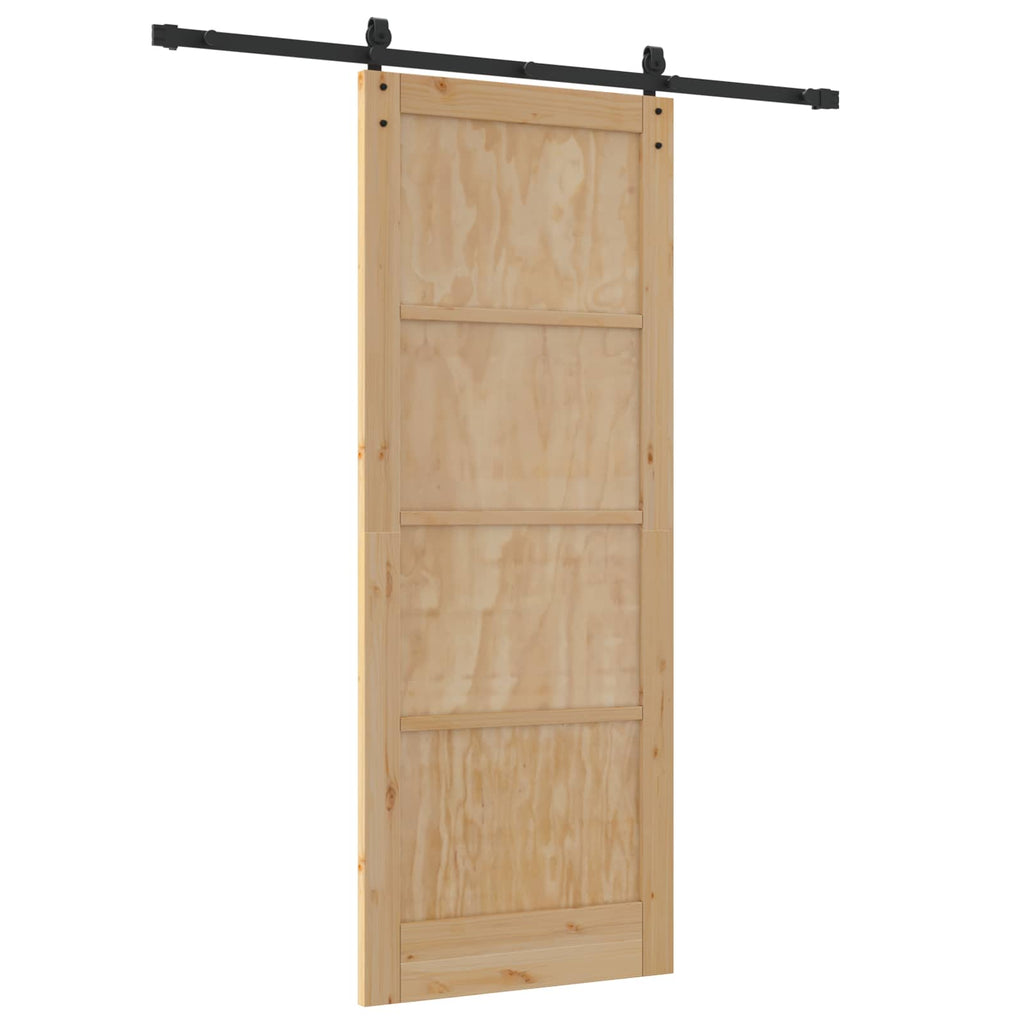 Porta scorrevole in legno di pino naturale e nero 83 x 211 cm