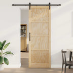 Porta scorrevole in legno di pino naturale e nero 83 x 232 cm