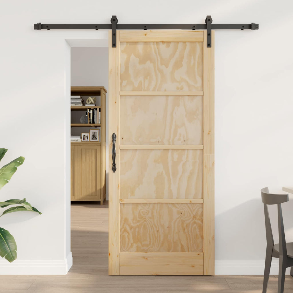 Porta Scorrevole in Legno di Pino Naturale e Nero 86 x 198,5 cm