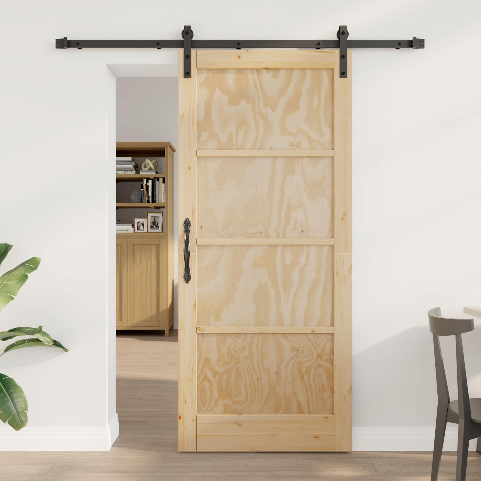 Porta Scorrevole in Legno di Pino Naturale e Nero 86 x 198,5 cm