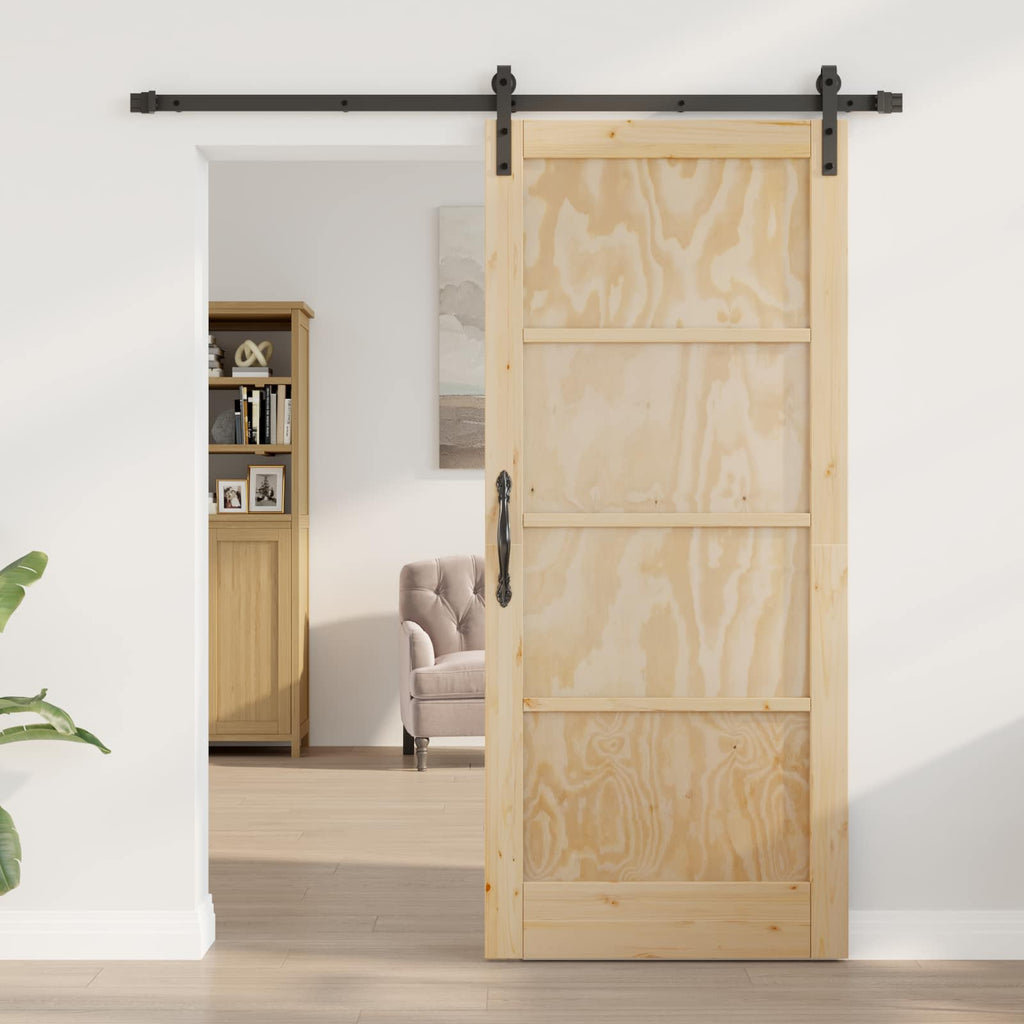 Porta Scorrevole in Legno di Pino Naturale e Nero 86 x 198,5 cm