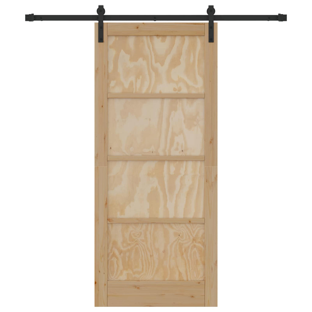 Porta Scorrevole in Legno di Pino Naturale e Nero 86 x 198,5 cm