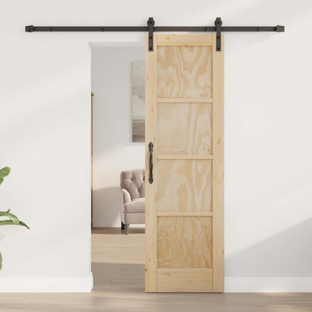 Porta scorrevole in legno di pino naturale e nero 61 x 198,5 cm