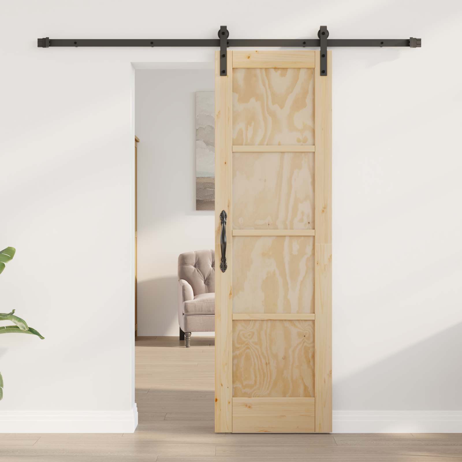 Porta scorrevole in legno di pino naturale e nero 61 x 198,5 cm
