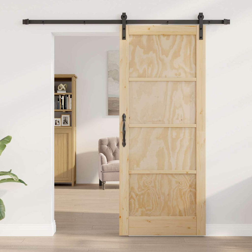 Porta Scorrevole Legno Pino Naturale e Nero 83 x 202 cm