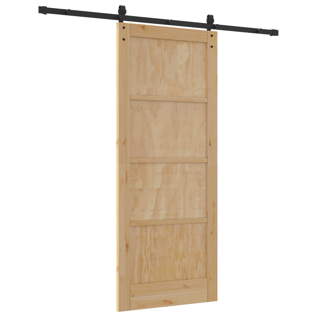 Porta Scorrevole Legno Pino Naturale e Nero 83 x 202 cm