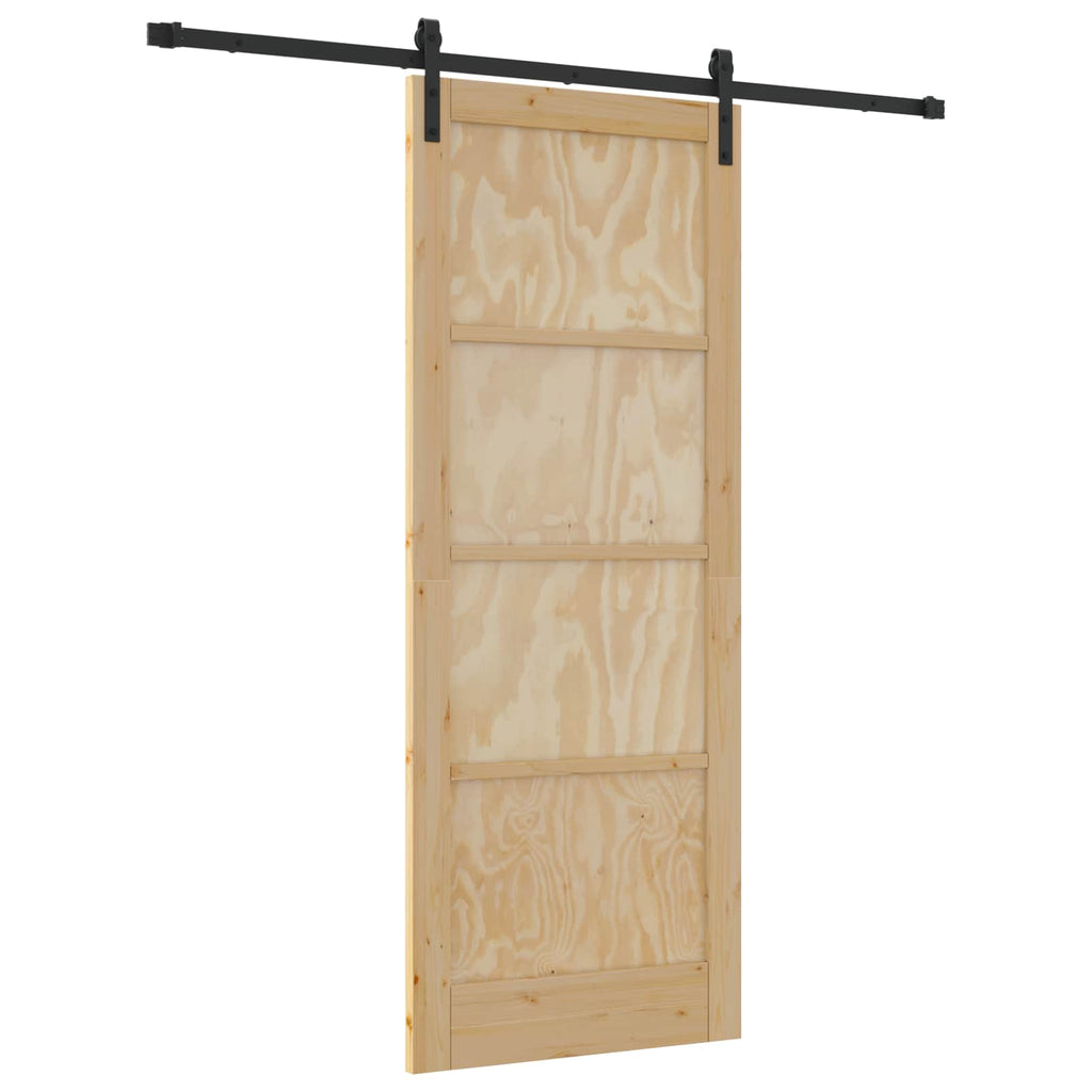 Porta scorrevole in legno di pino naturale e nero 83 x 211 cm