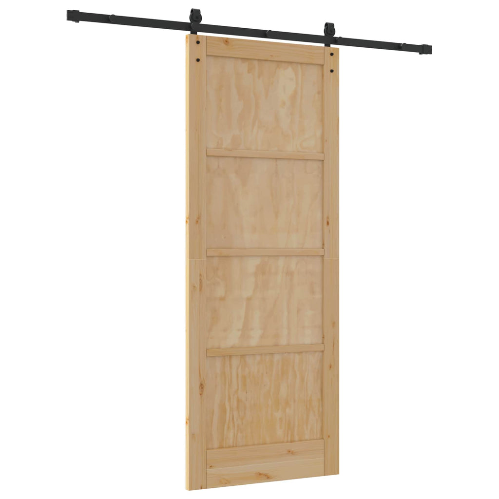 Porta scorrevole in legno di pino naturale e nero 83 x 211 cm