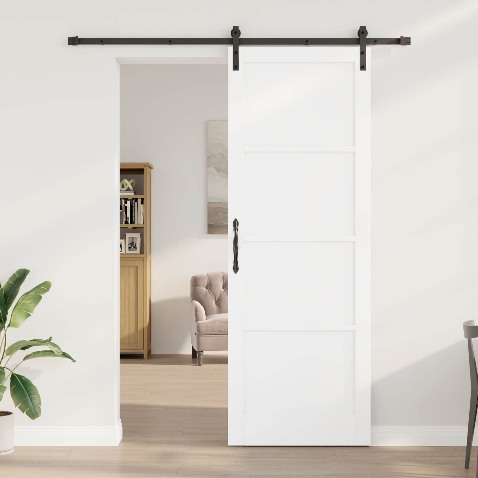 Porta scorrevole legno pino bianco e nero 83 x 232 cm