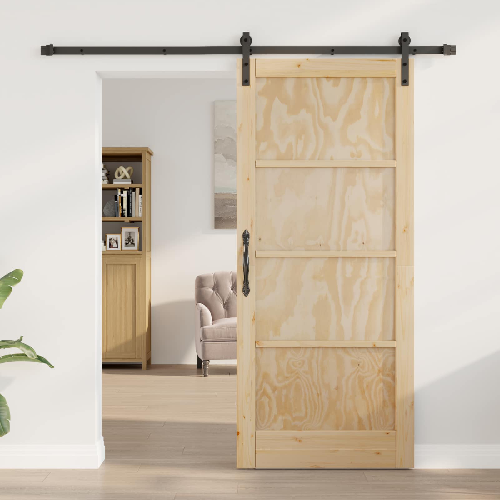 Porta scorrevole in legno di pino naturale e nero 86 x 198,5 cm