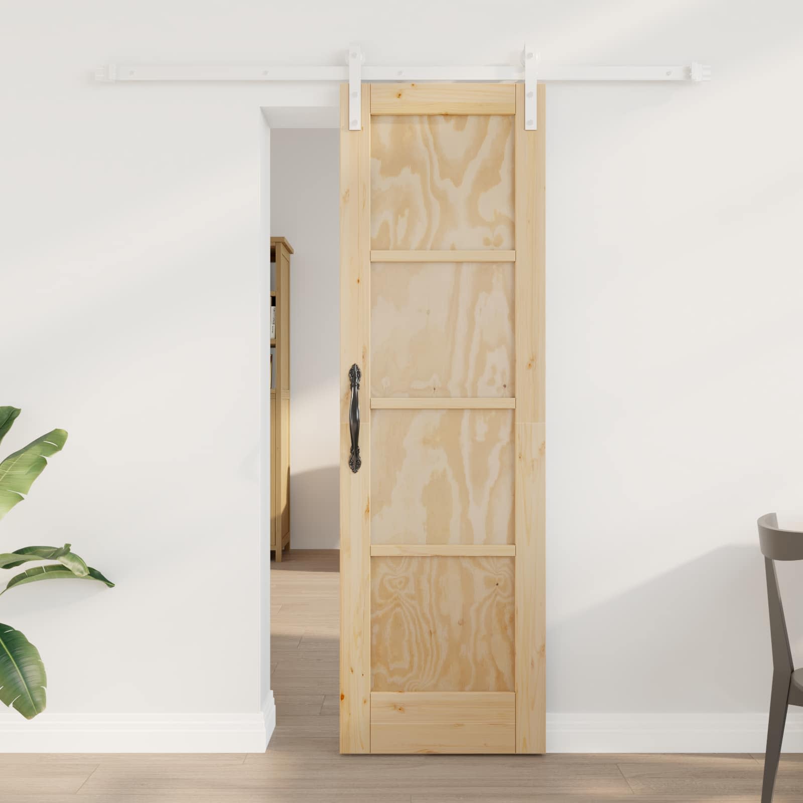 Porta scorrevole in legno di pino naturale e bianco 61 x 198,5 cm