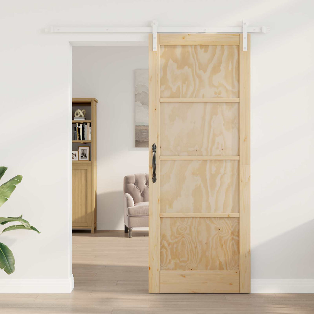 Porta scorrevole in legno di pino 83 x 211 cm Naturale e Bianco