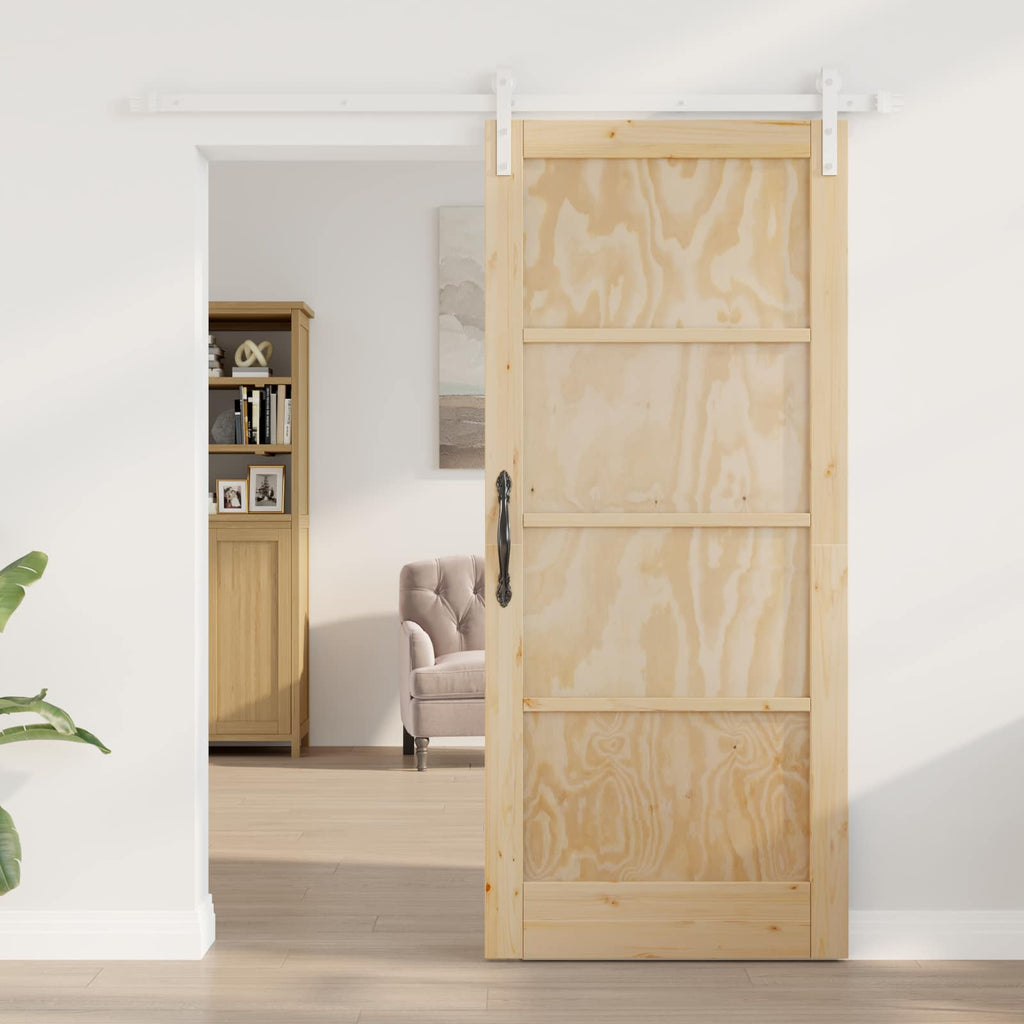 Porta scorrevole in legno di pino naturale e bianco 86 x 198,5 cm