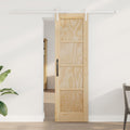 Porta scorrevole in legno di pino naturale e bianco 61 x 198,5 cm