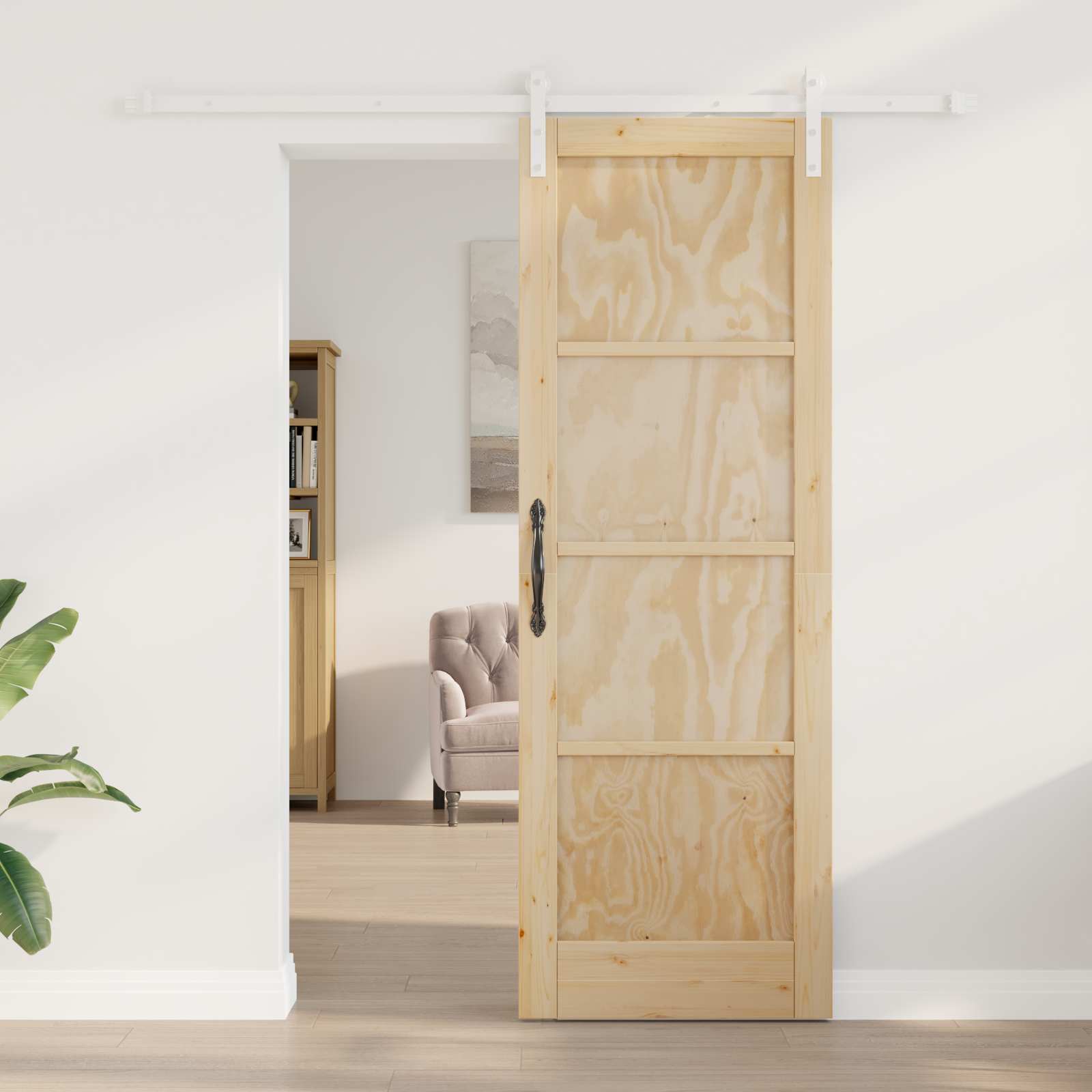 Porta scorrevole in legno di pino naturale e bianco 73,5 x 211 cm