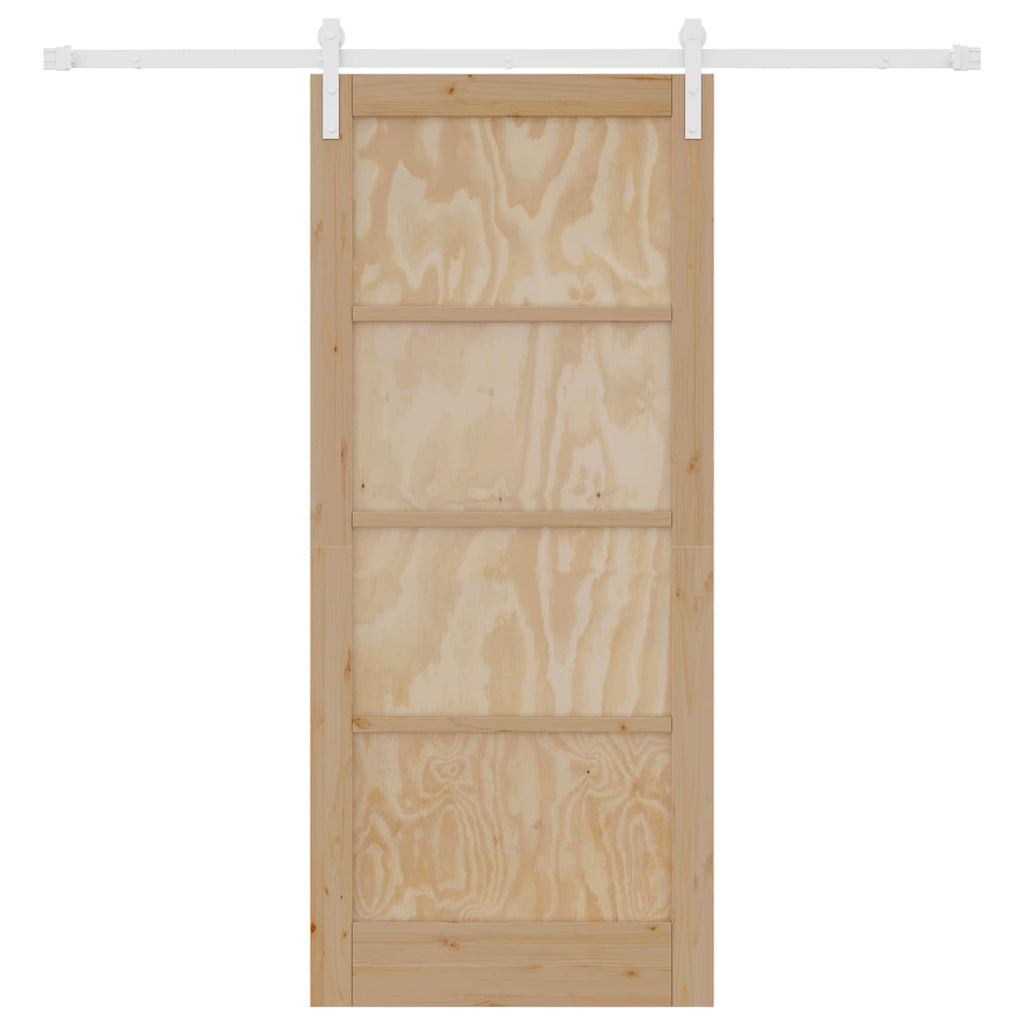 Porta Scorrevole Naturale e Bianco 86 x 198,5 cm - Legno di Pino con Guida in Acciaio