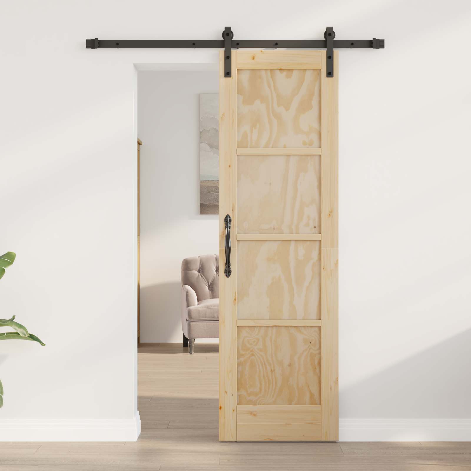 Porta Scorrevole Naturale 61 x 198,5 cm Legno Massello di Pino