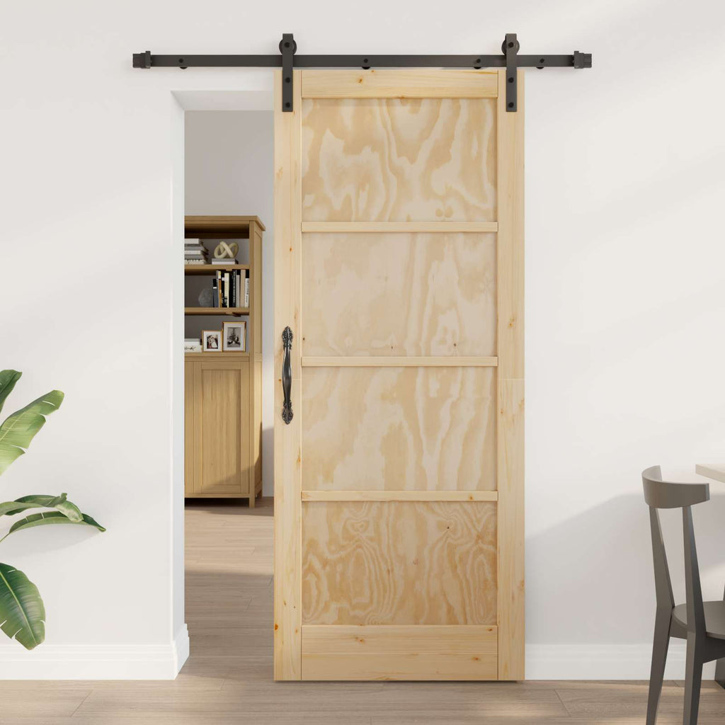 Porta Scorrevole Naturale 83 x 202 cm Legno Massello di Pino