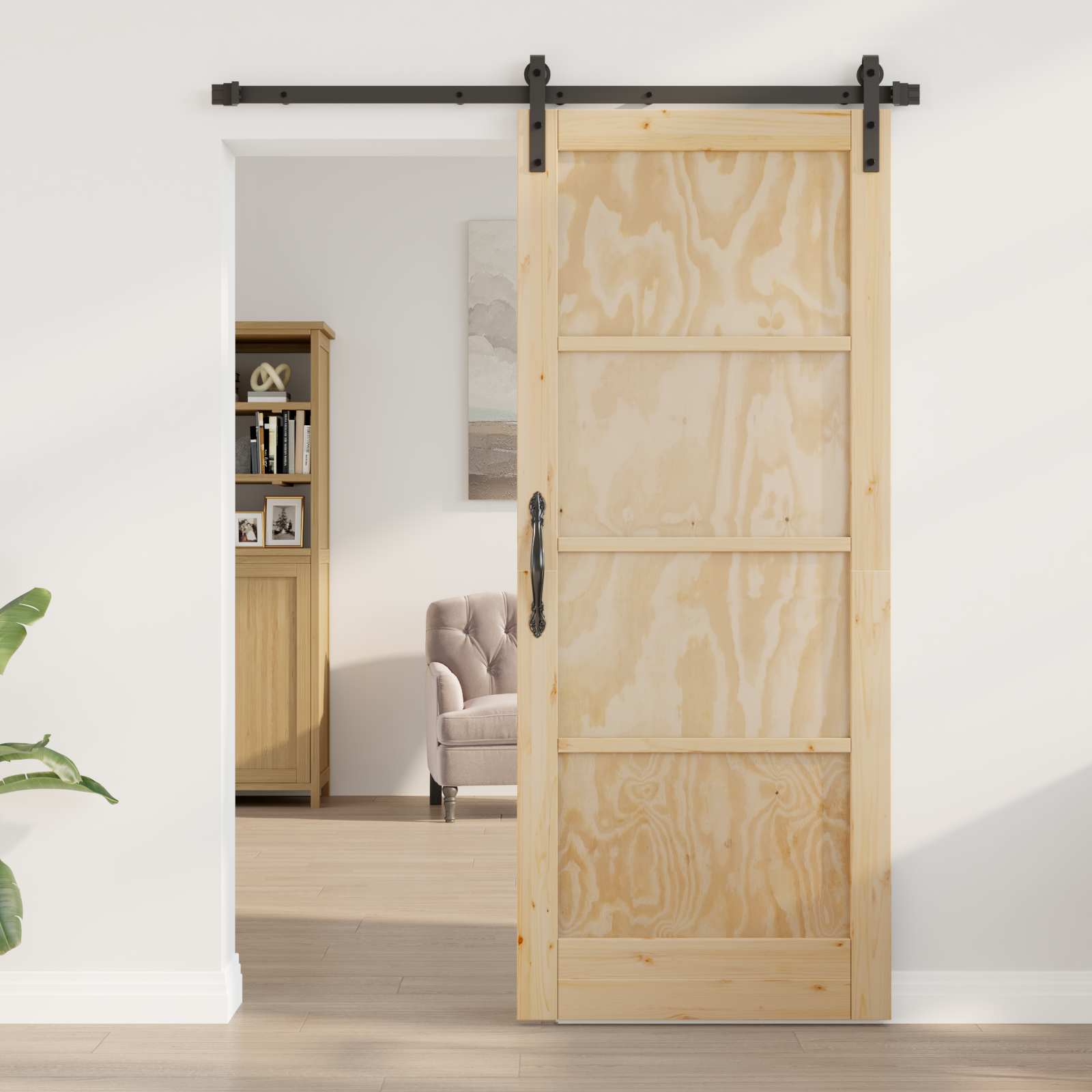 Porta Scorrevole Naturale 83 x 202 cm Legno Massello di Pino