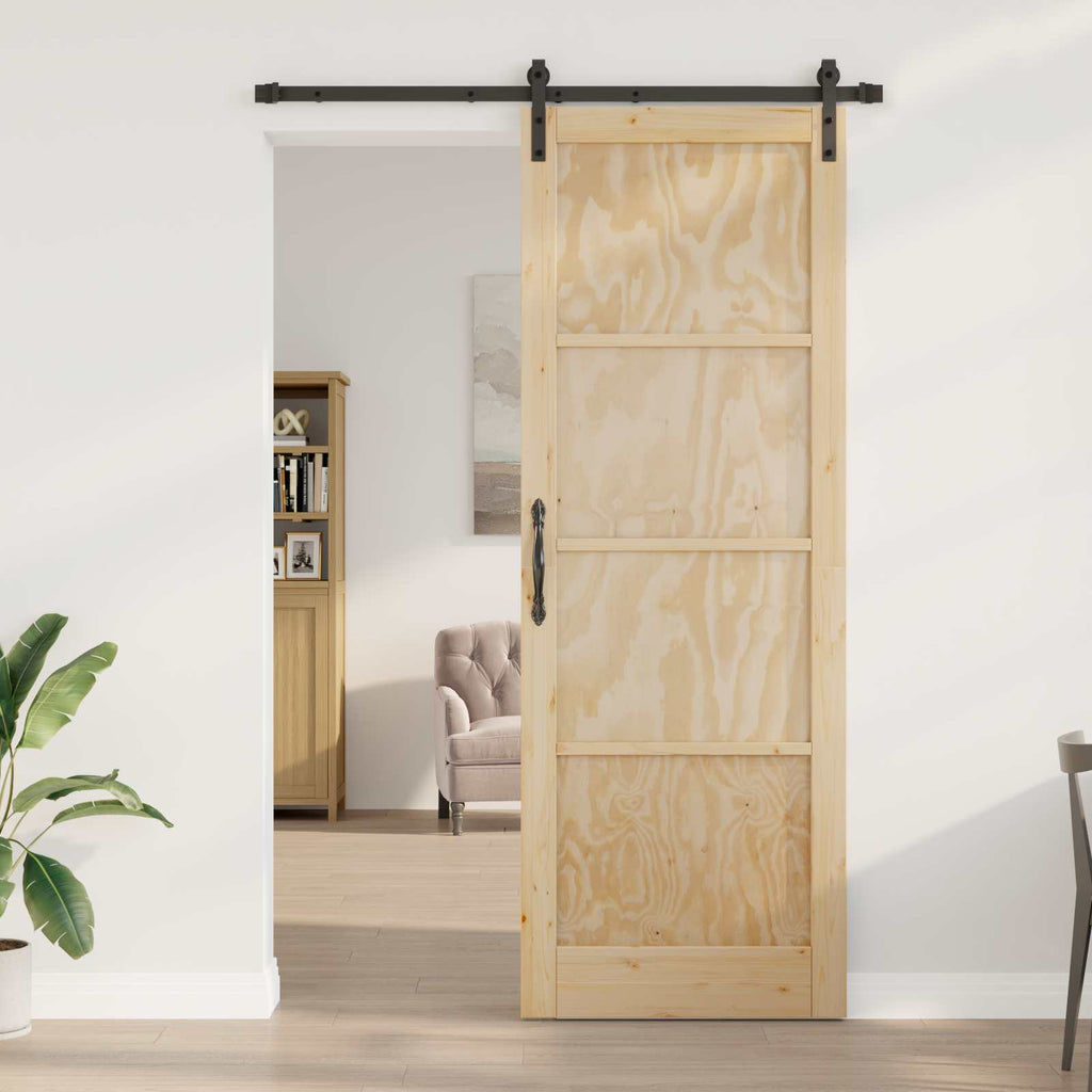 Porta Scorrevole Naturale 83 x 232 cm Legno Massello di Pino