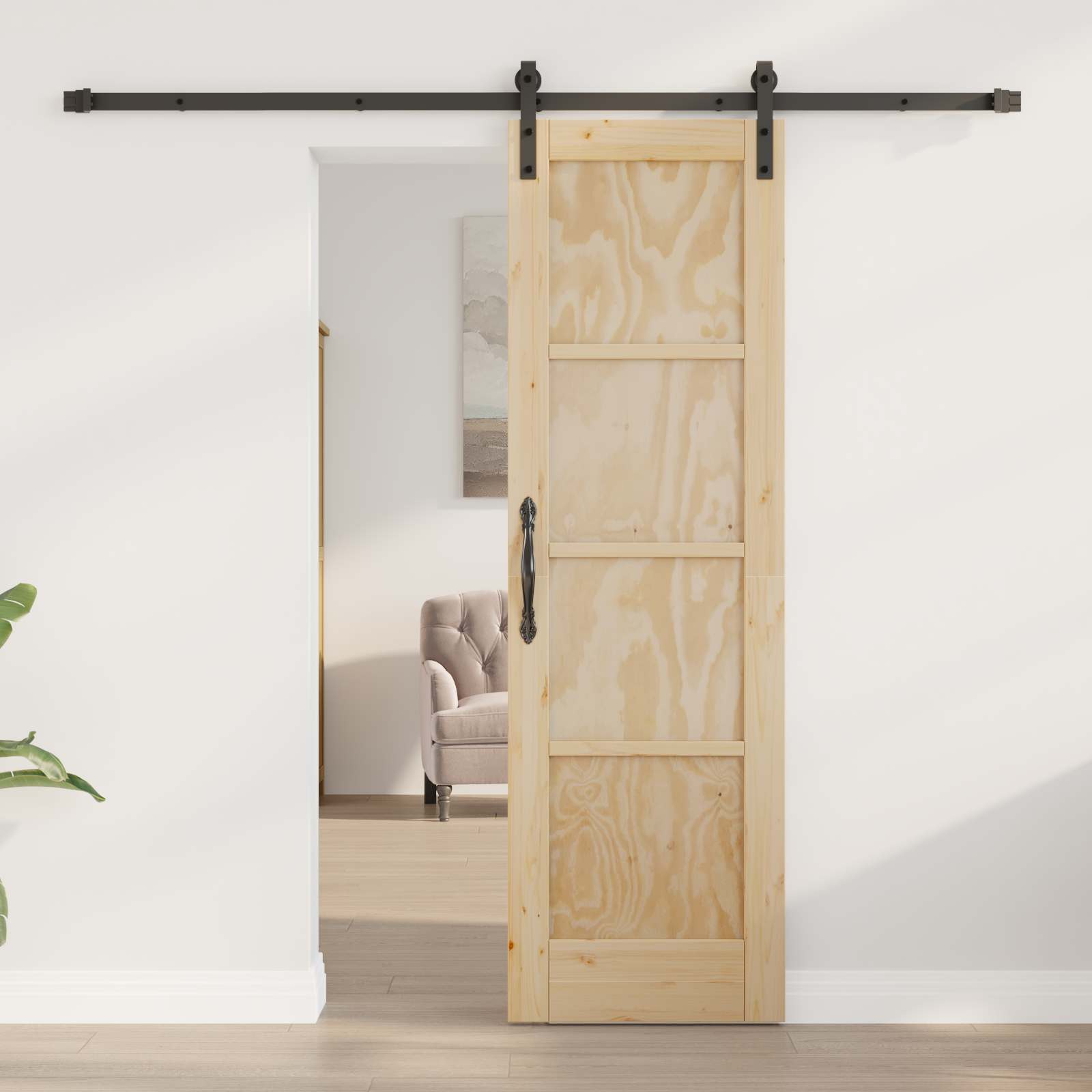 Porta Scorrevole Naturale 61 x 198,5 cm Legno Massello di Pino