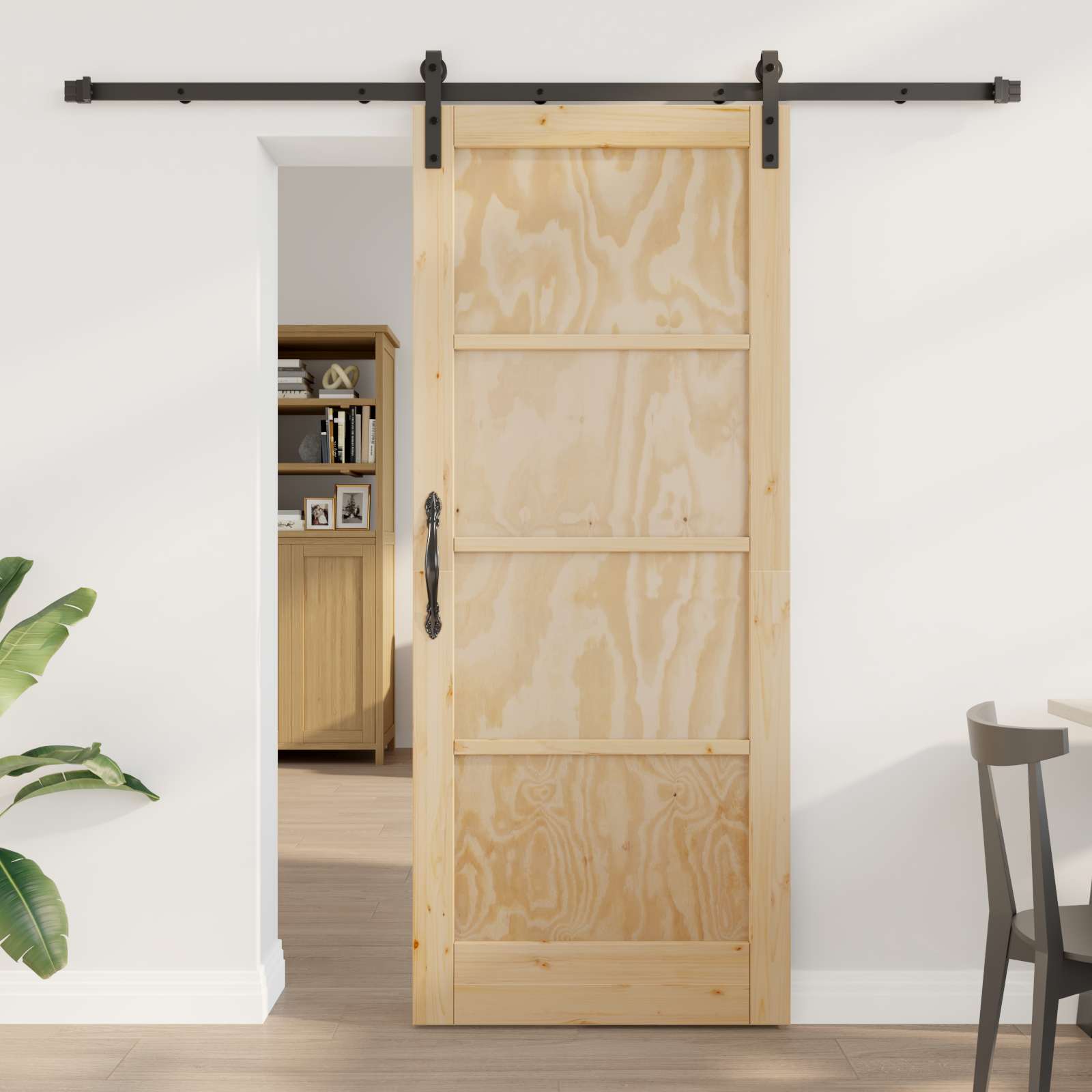 Porta Scorrevole in Legno Massello di Pino Naturale 83 x 202 cm