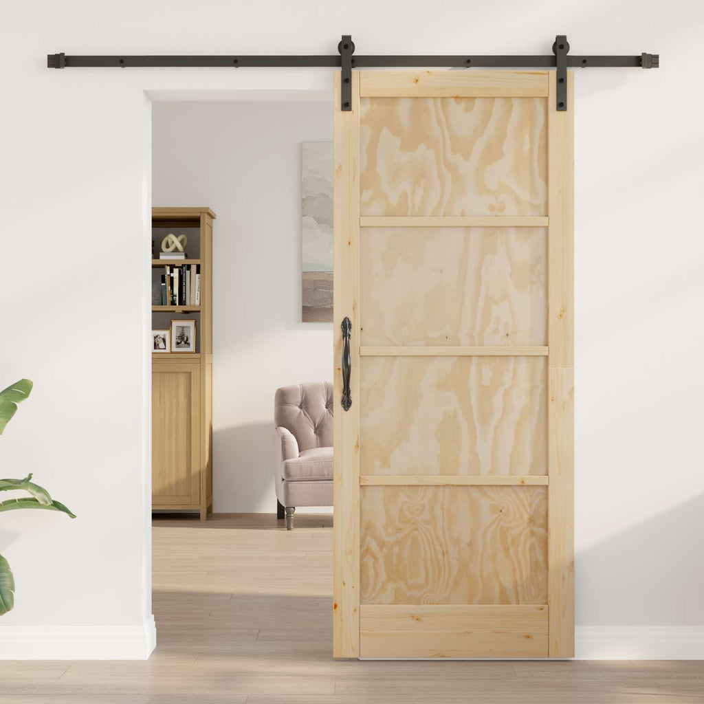 Porta Scorrevole in Legno Massello di Pino Naturale 83 x 202 cm