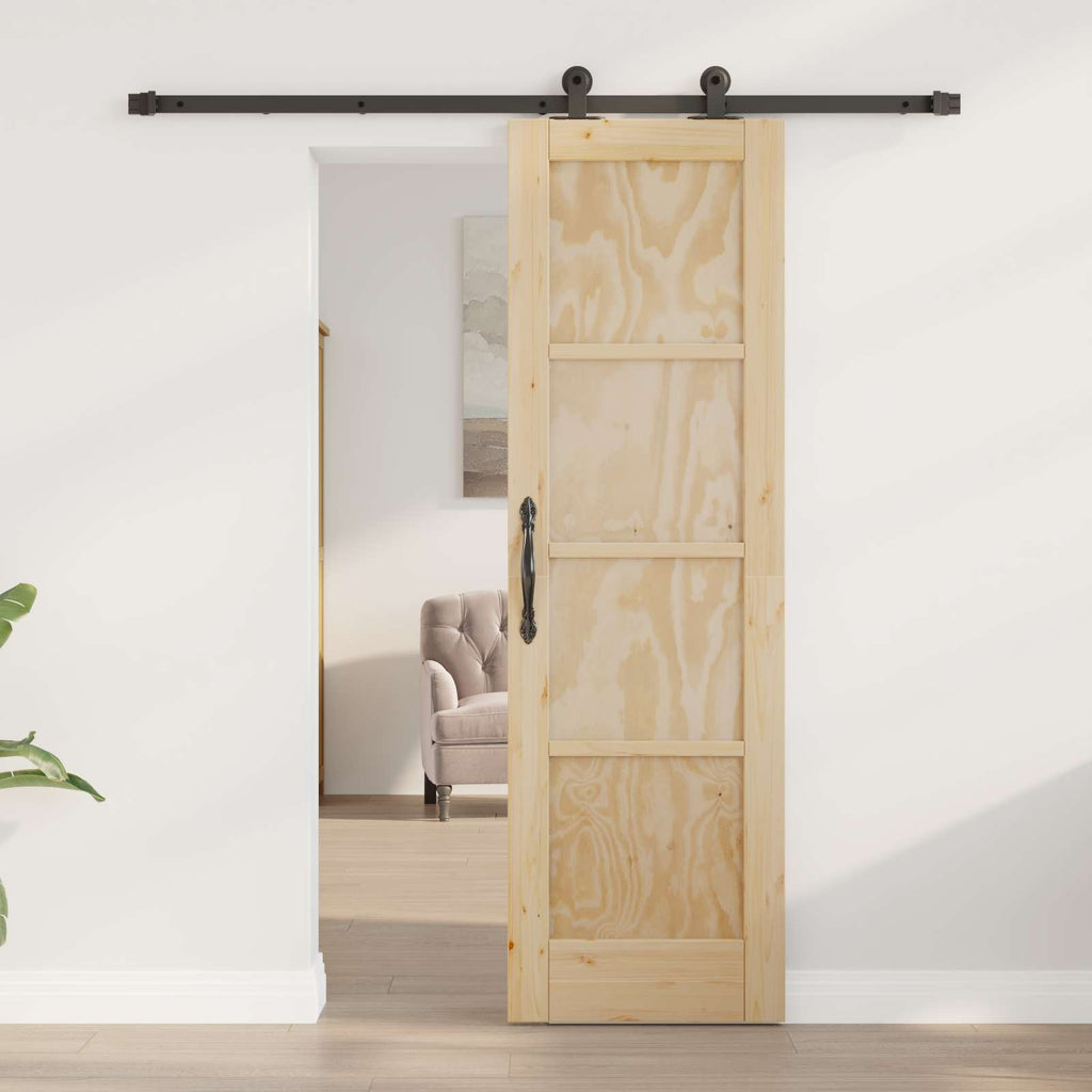 Porta Scorrevole Legno Pino Naturale e Nero 61 x 198,5 cm