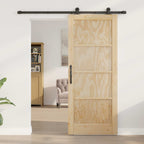 Porta scorrevole in legno di pino naturale e nero 83 x 202 cm