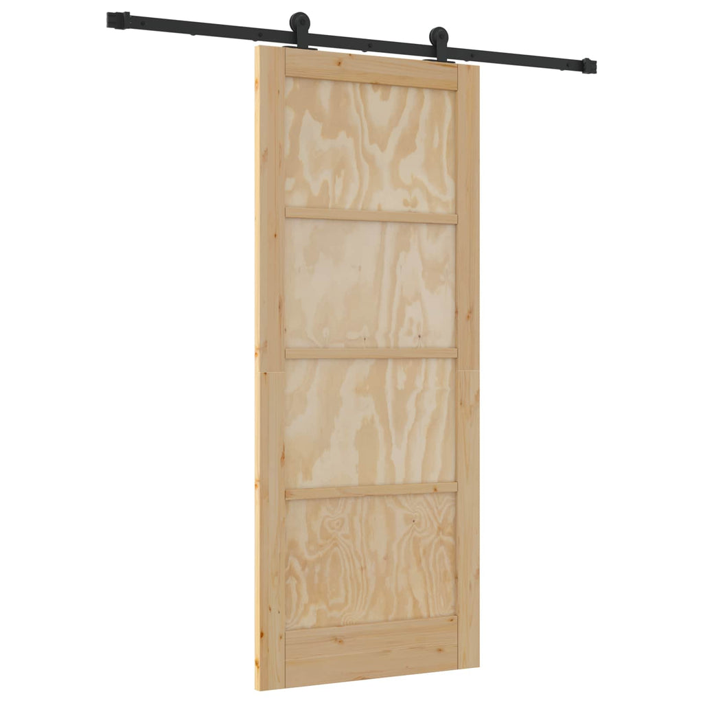 Porta scorrevole in legno di pino naturale e nero 83 x 202 cm