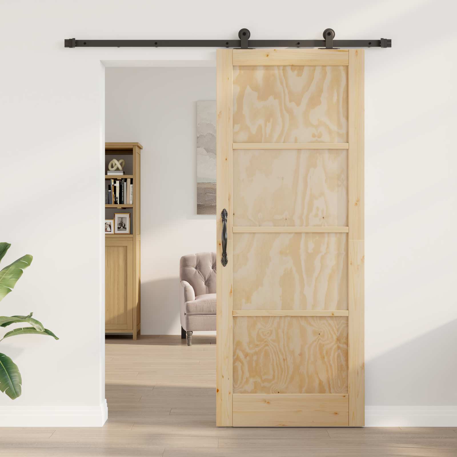 Porta Scorrevole Legno Pino Naturale e Nero 83 x 211 cm
