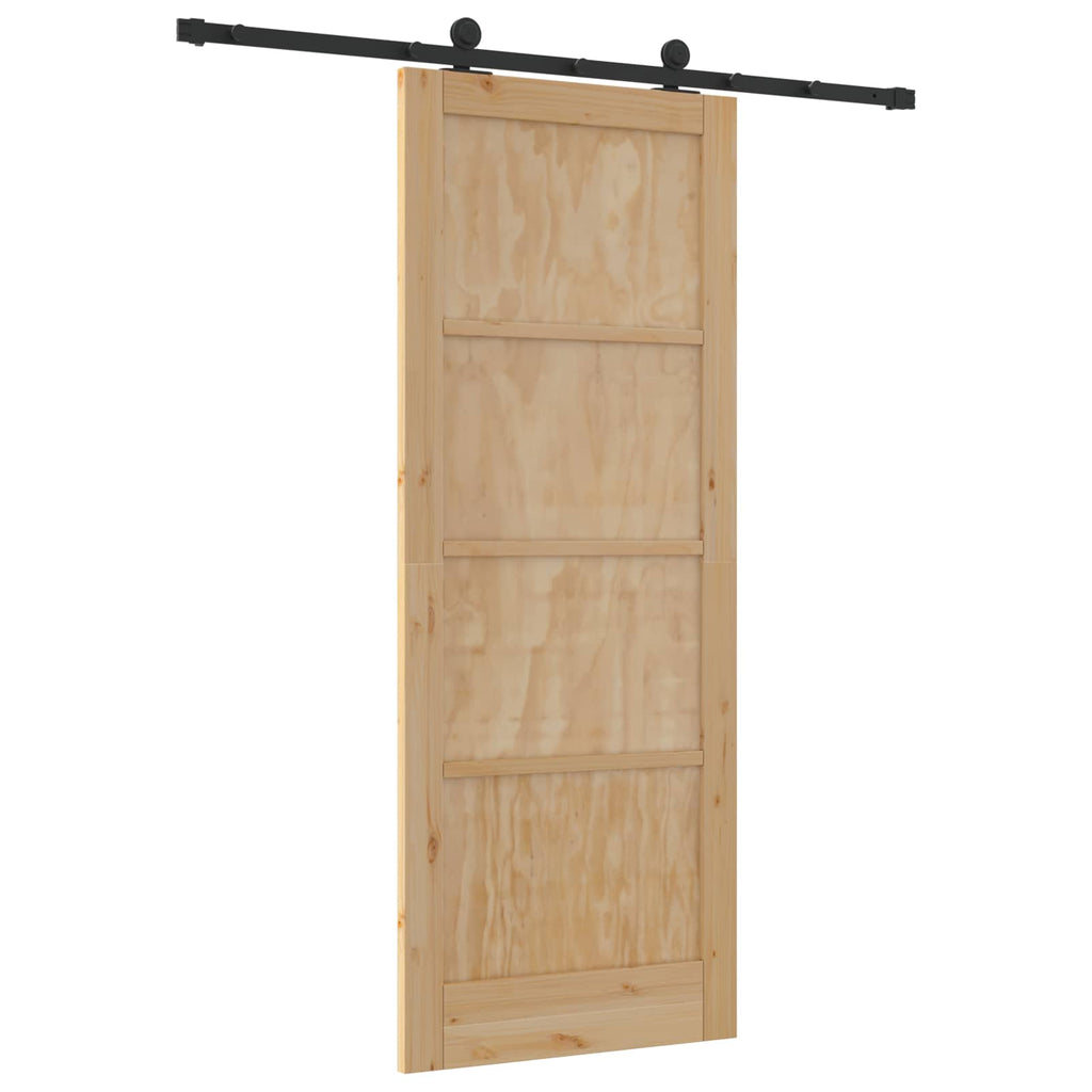 Porta Scorrevole Legno Pino Naturale e Nero 83 x 211 cm