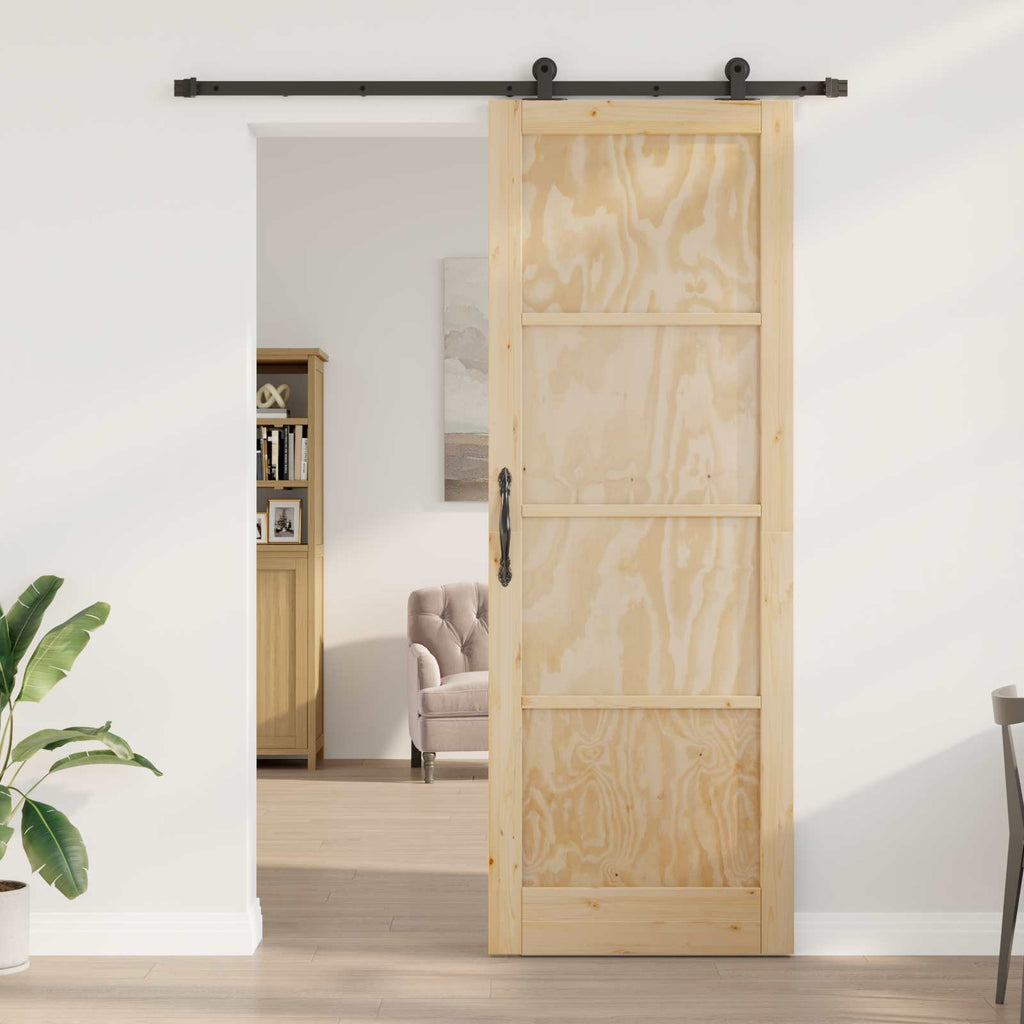 Porta Scorrevole Legno Pino Naturale e Nero 83 x 232 cm
