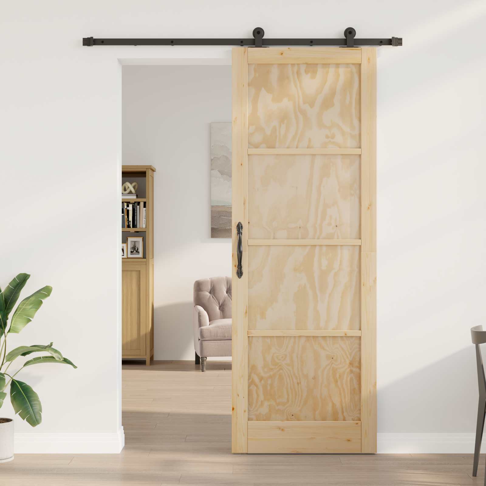 Porta Scorrevole Legno Pino Naturale e Nero 83 x 232 cm
