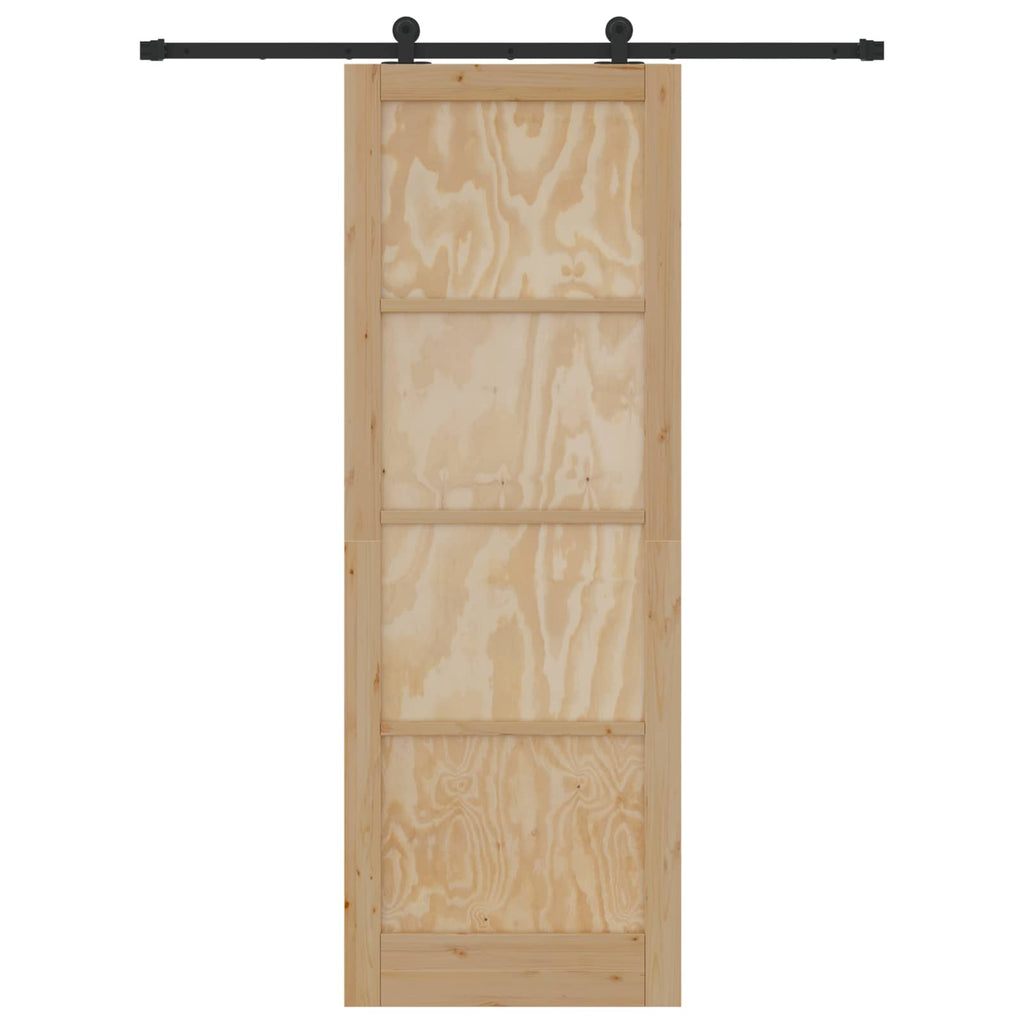 Porta Scorrevole Legno Pino Naturale e Nero 83 x 232 cm